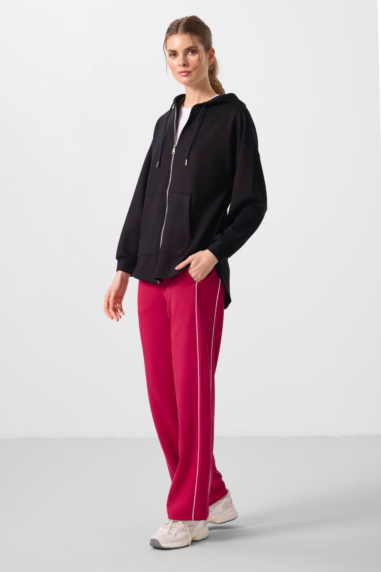 TOMMY Oversized Hooded Long Zip-front Tunic Hoodie 2