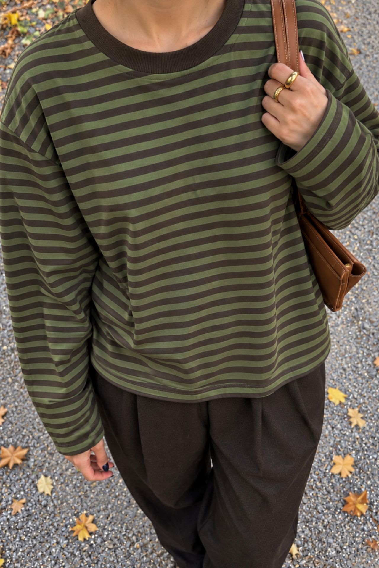 BIPANTOLON Kadın Oversize Çizgili Bisiklet Yaka Sweatshirt 4