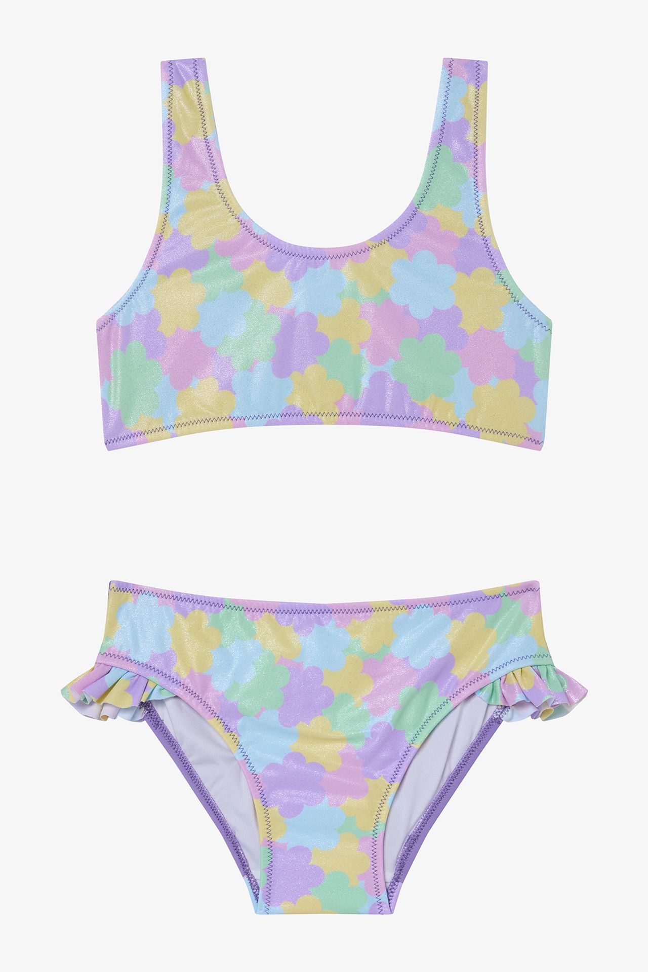 PENTI Girls' Shiny Flower Ruffled Halter Neck Bikini Set 1