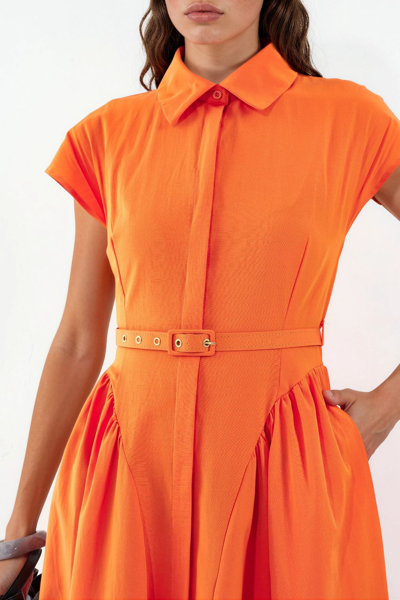 BUSEM Belted Midi Dress with Shirt Collar 4