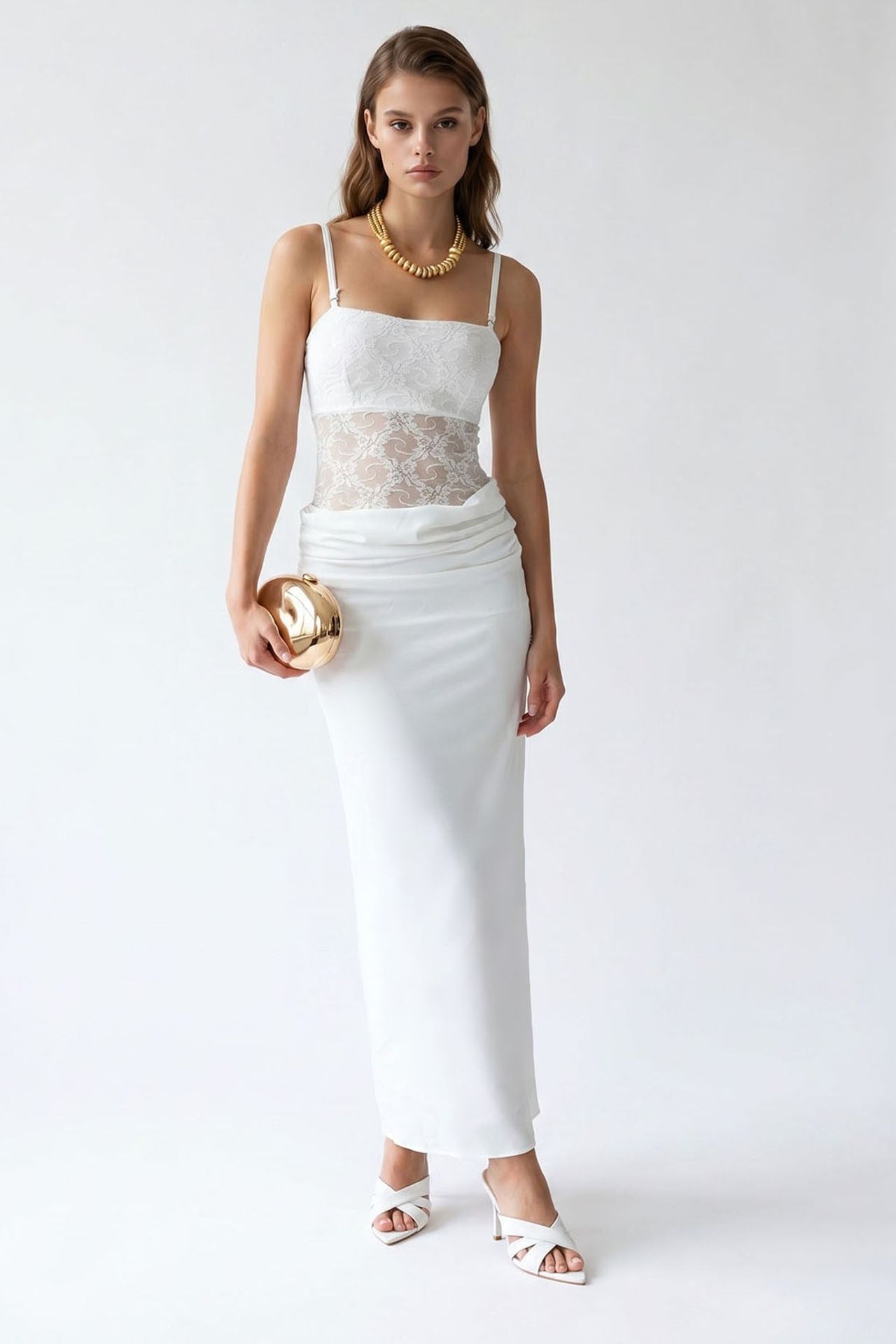 MIXRAY Sleeveless Satin Maxi Dress With Square Neckline 3