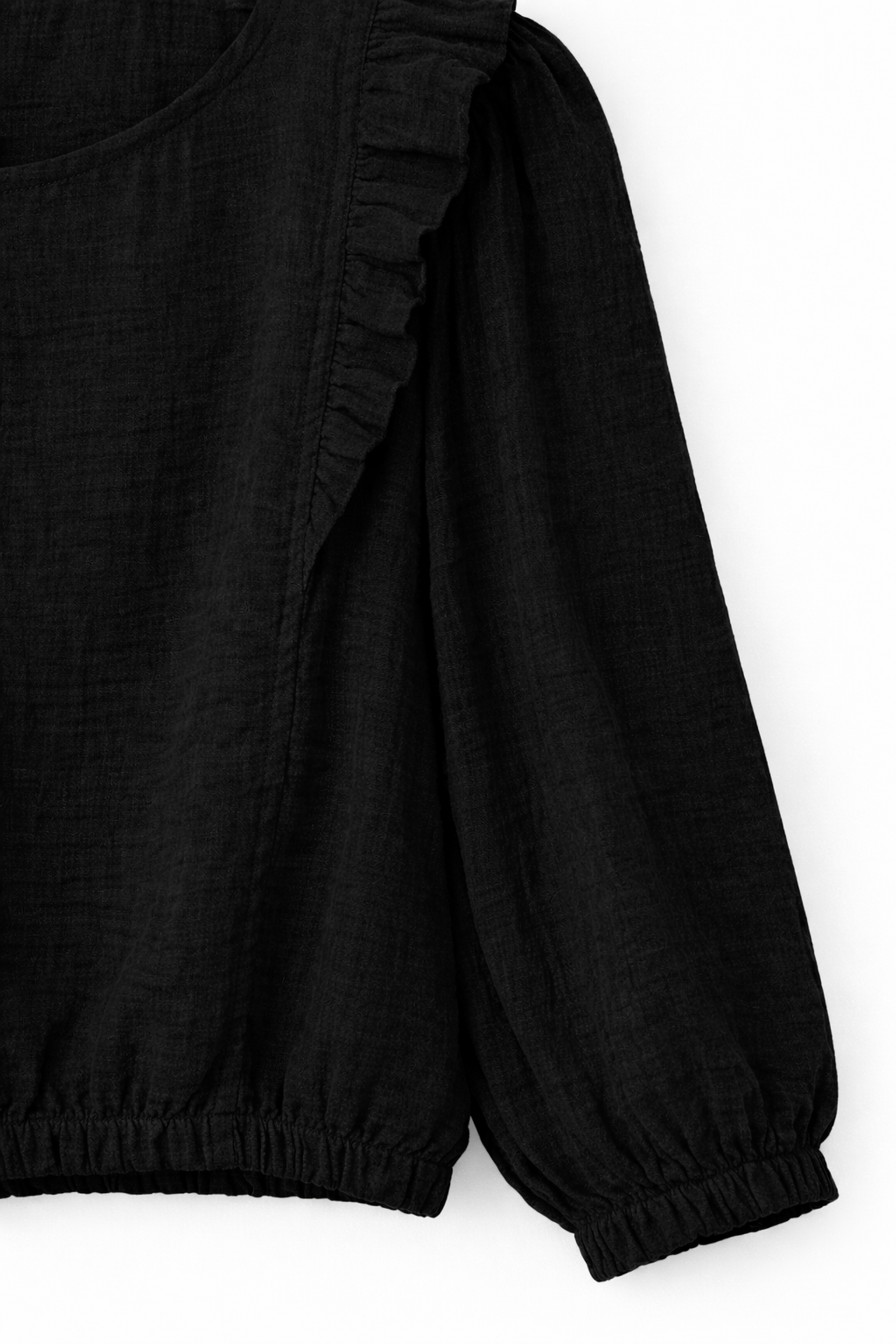 MIXRAY Textured Frilly Crew Neck Blouse 2