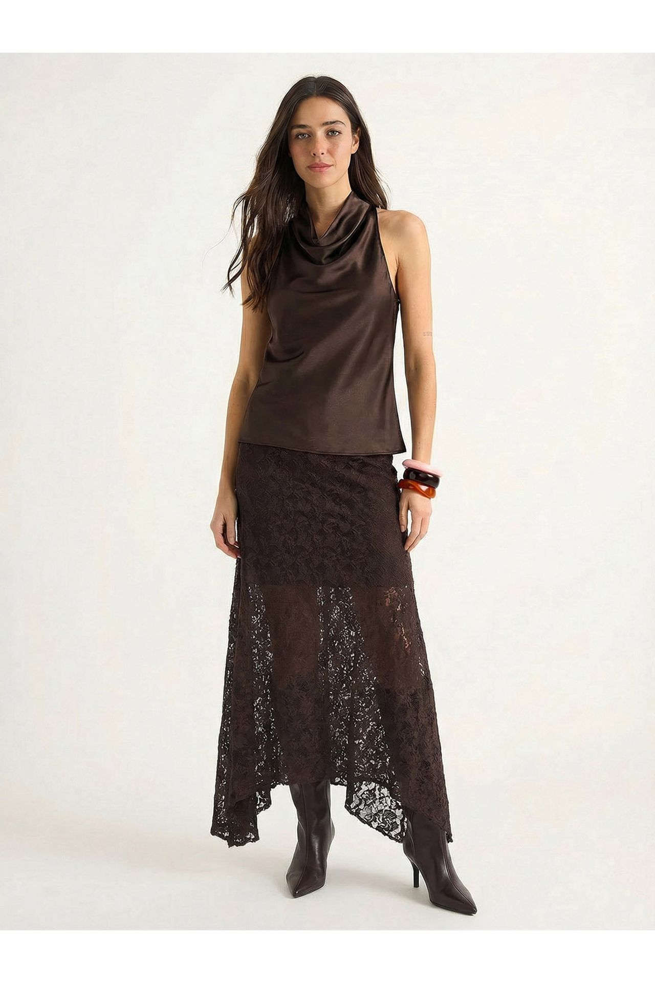 LUCCI High Waist Lace A-Line Midi Skirt 2