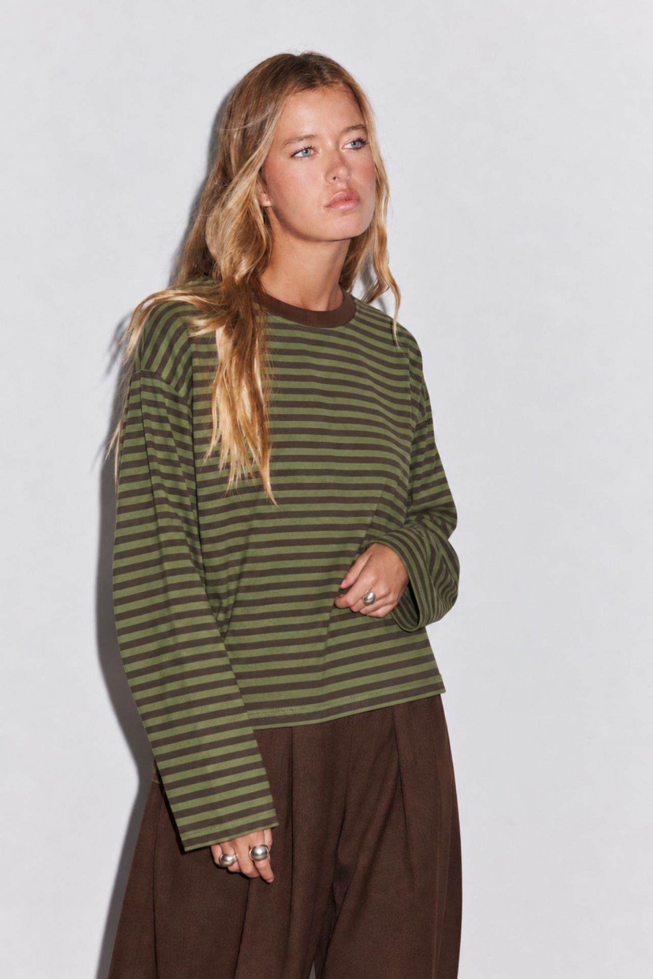BIPANTOLON Kadın Oversize Çizgili Bisiklet Yaka Sweatshirt 2