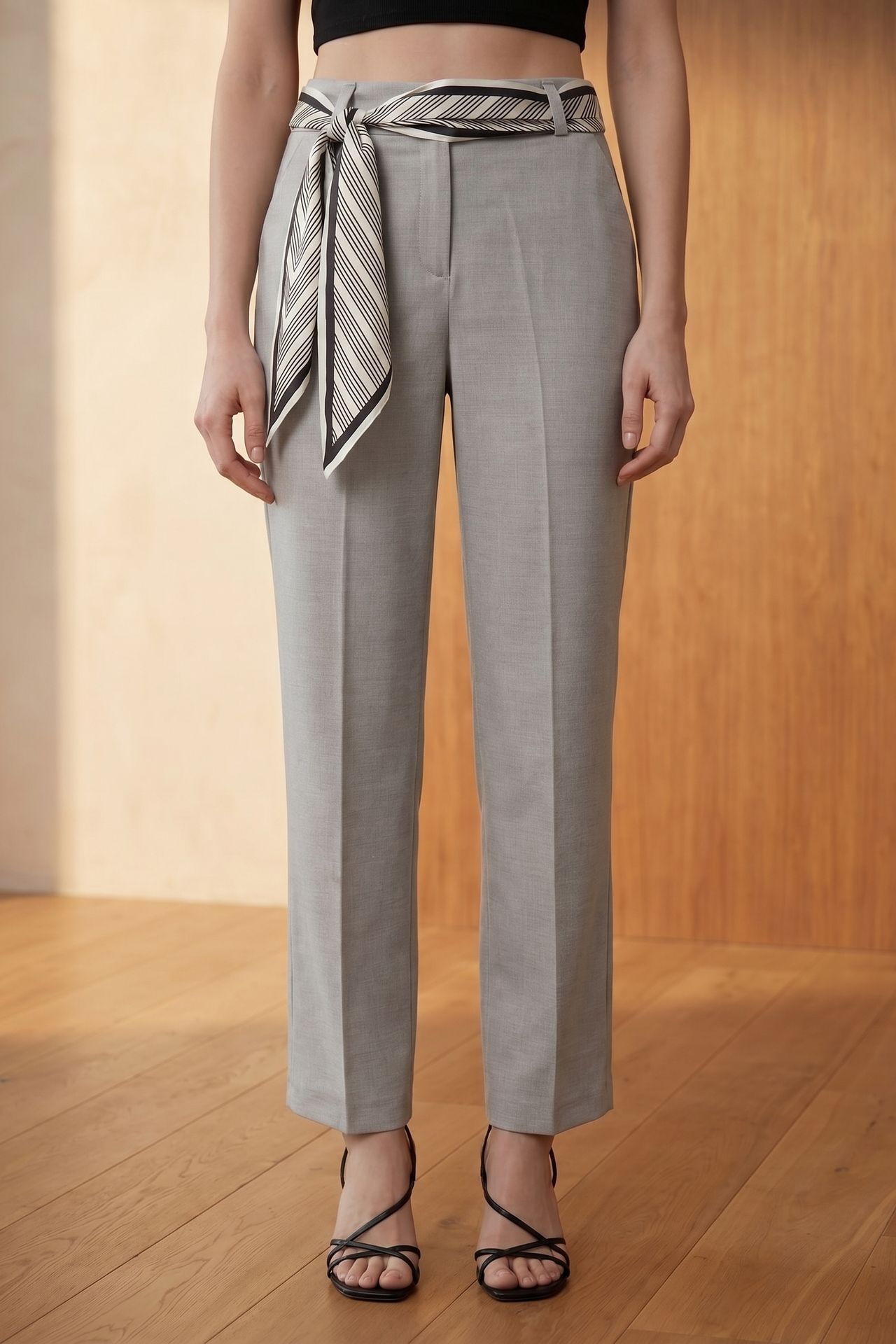 MY FASHION High-Waist Straight-Leg Crepe Trousers with Belt 6