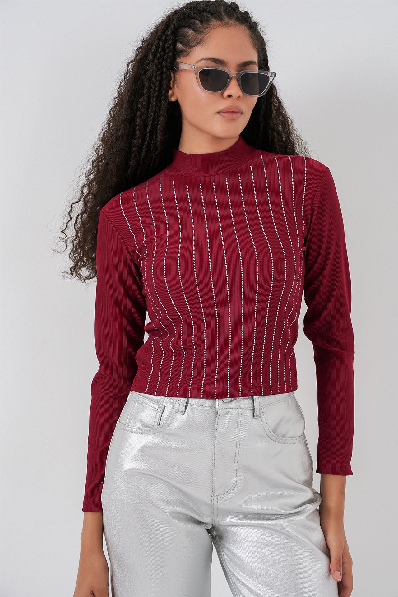BDART Striped Half Turtleneck Long Sleeve Top with Stone Detail 3