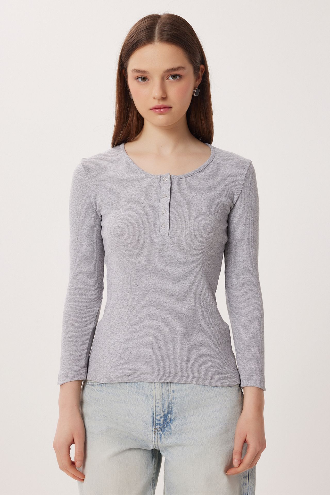 ISTANBUL Slim Fit U Collar Long Sleeved Blouse 4
