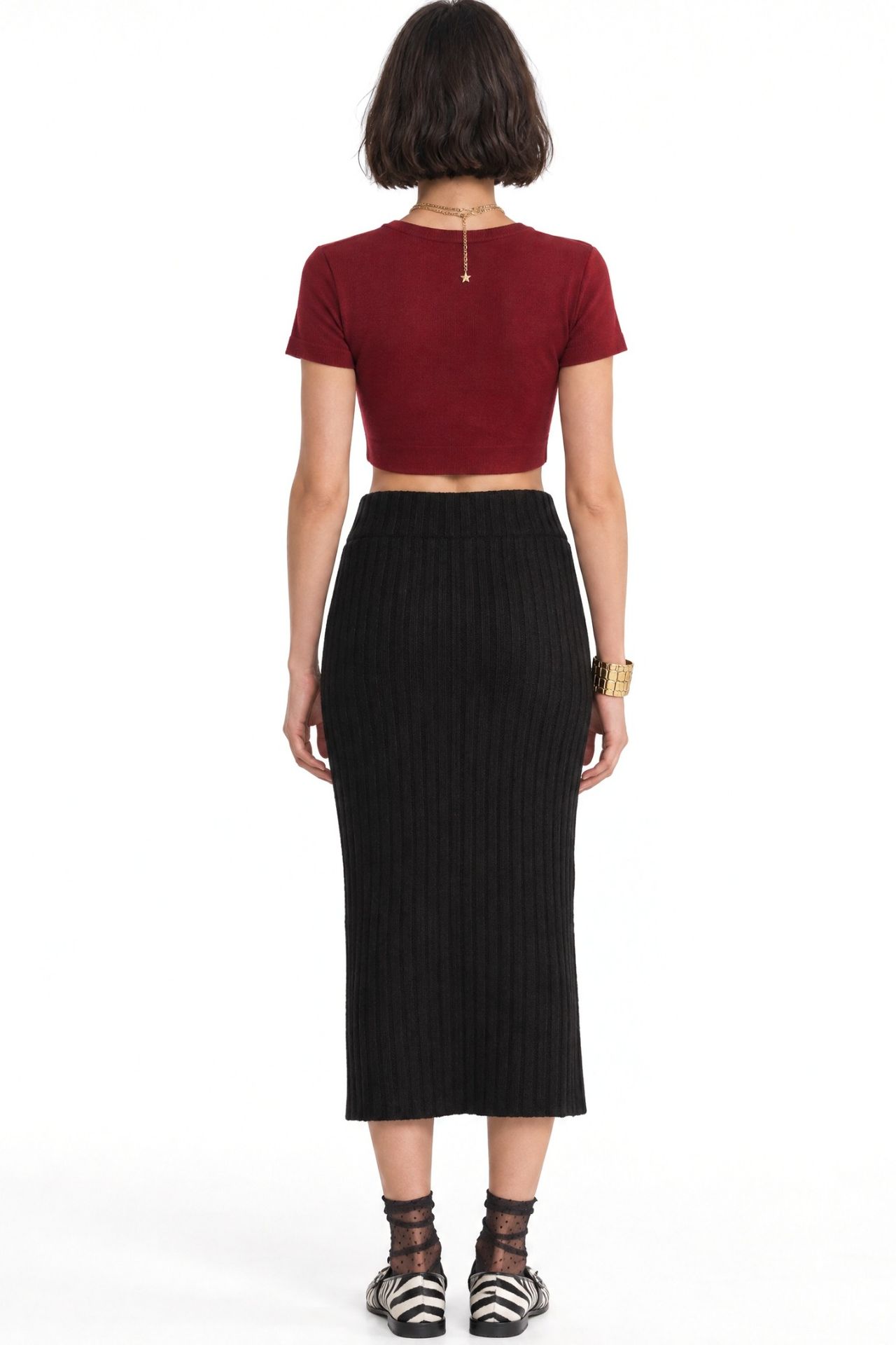 MIXRAY High Waist Ribbed Knit Skirt 2