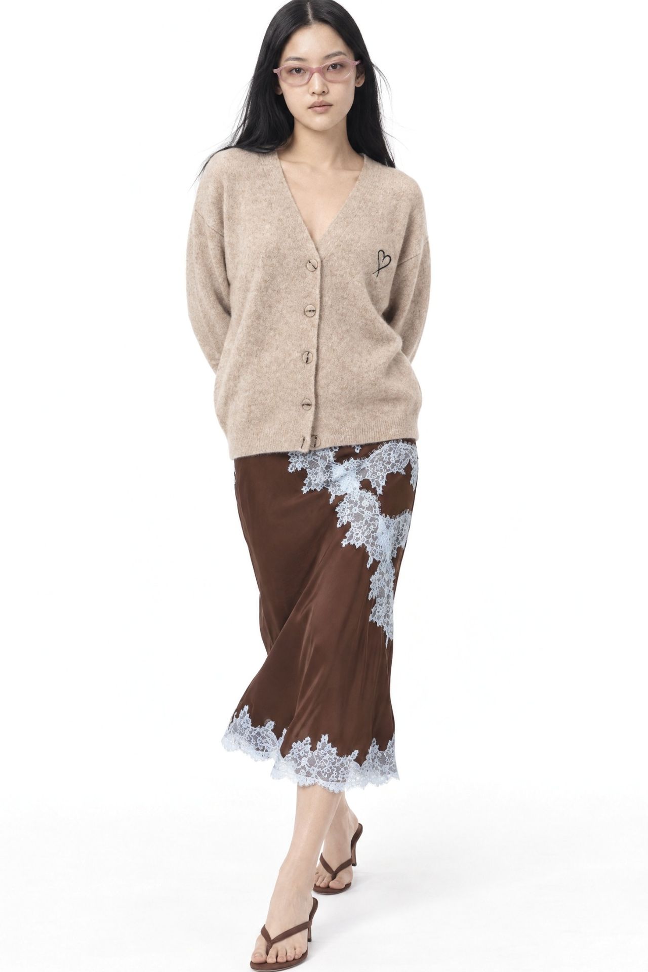 Mixray Oversized Knit Cardigan with Heart Detail 2