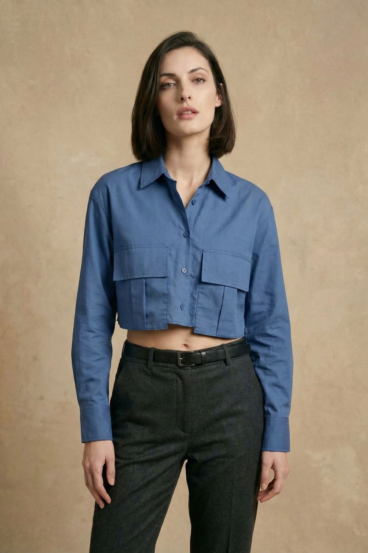 MY FASHION Cotton Poplin Crop Shirt 1