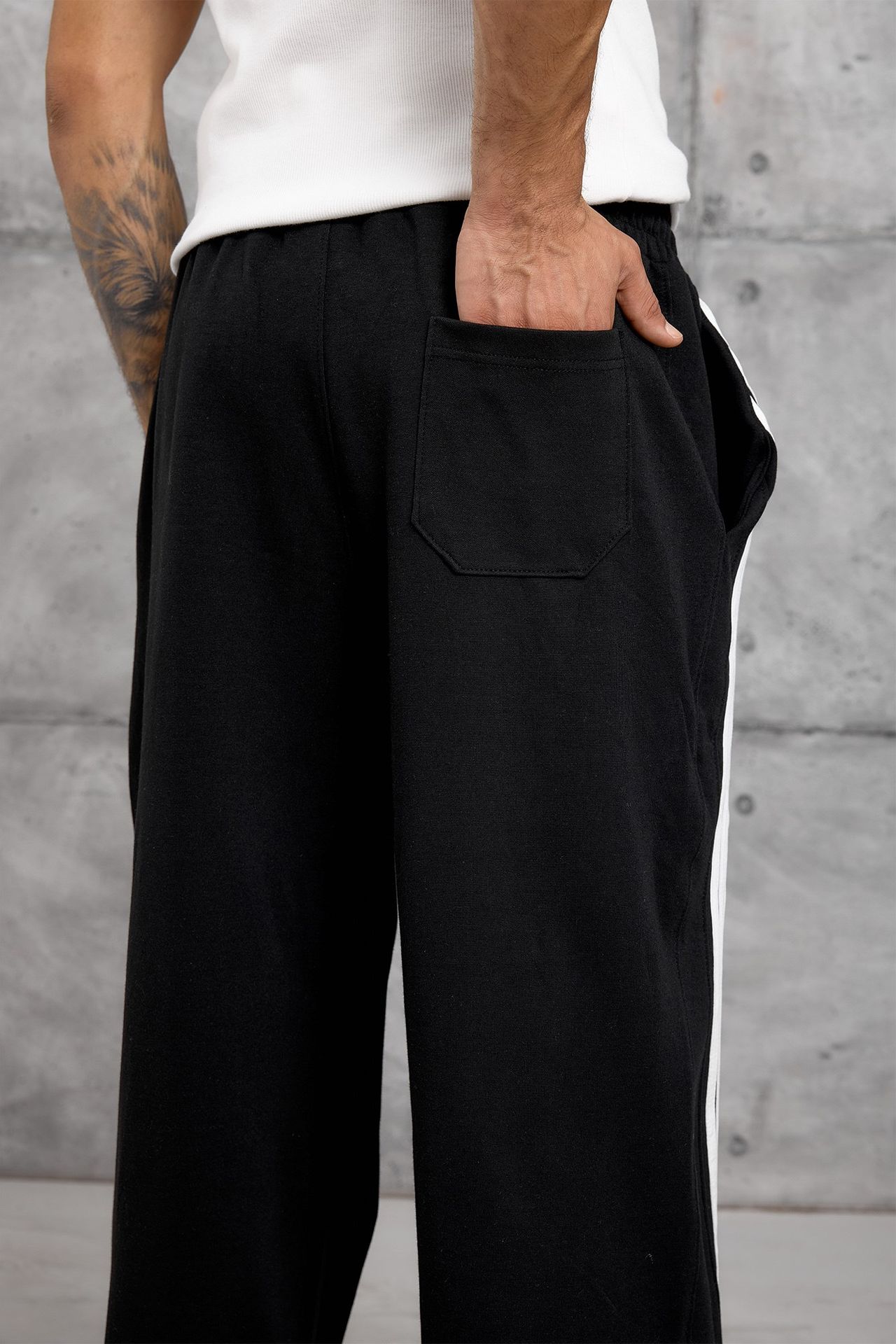 NOMARC Çizgili Geniş Paça Büzme İpli Jogger Pantolon 6