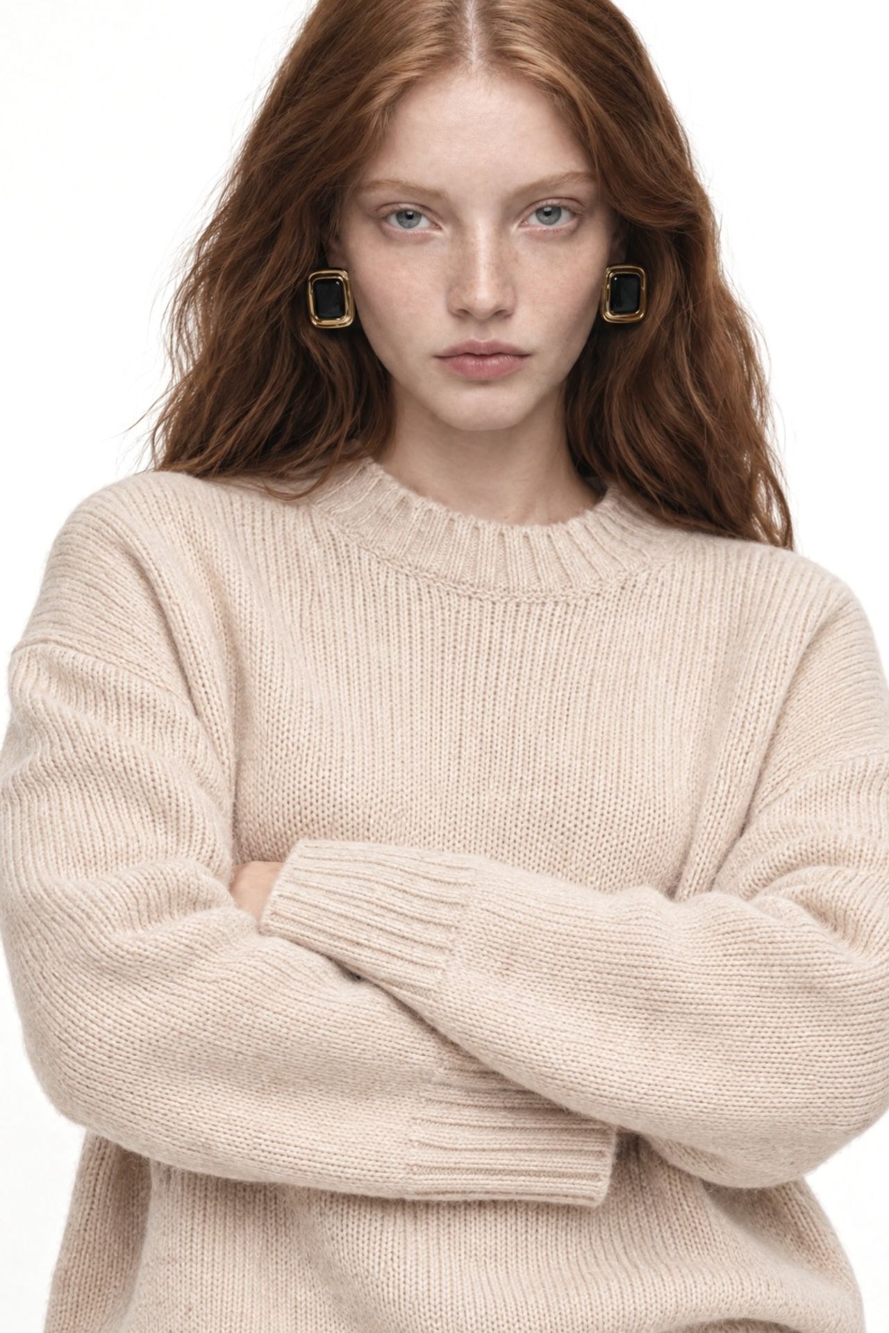 Mixray Oversized Ribbed Knit Sweater with Crew Neck 3