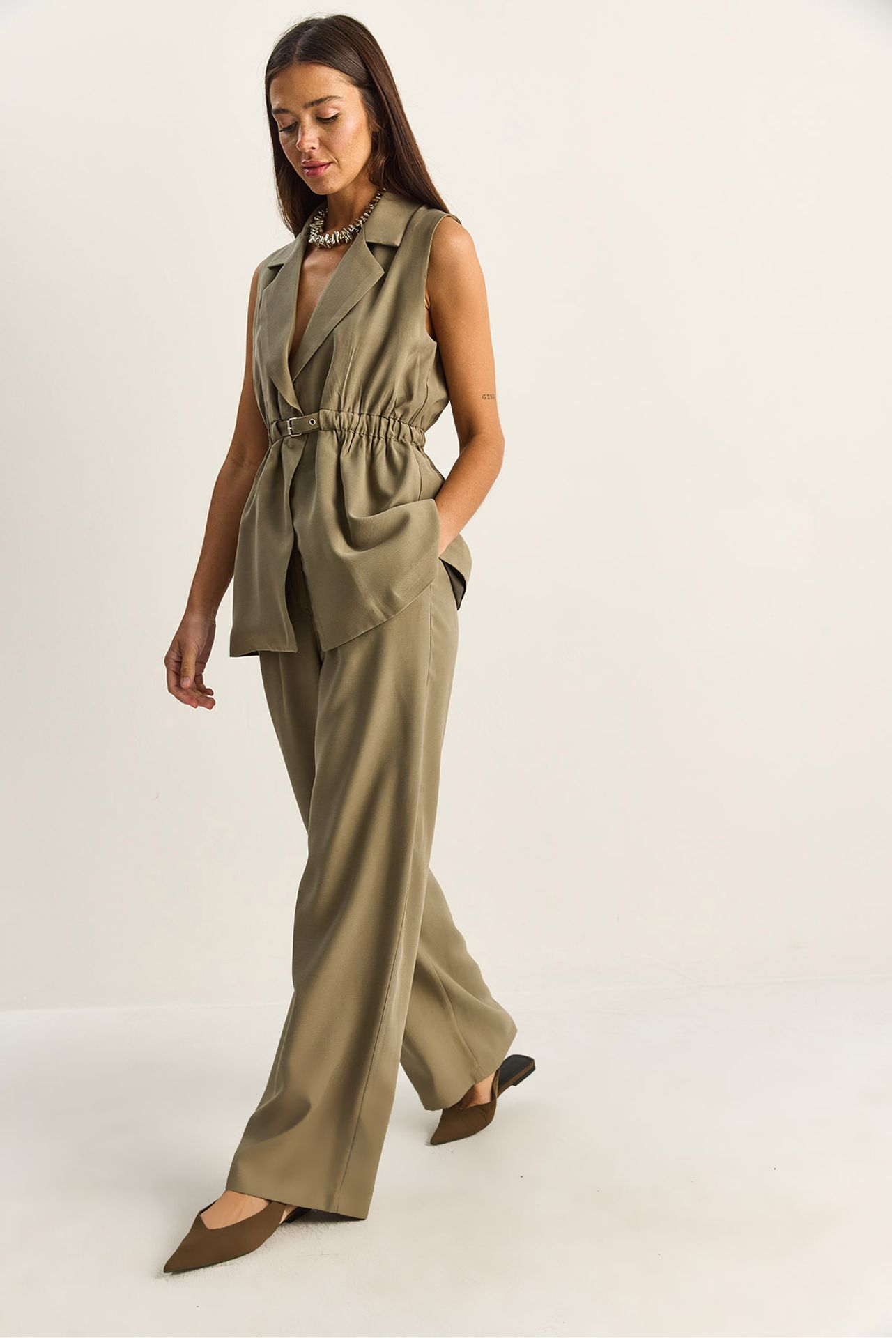 LUCCI High Waist Wide Leg Co-ord Set with Jacket Collar 4