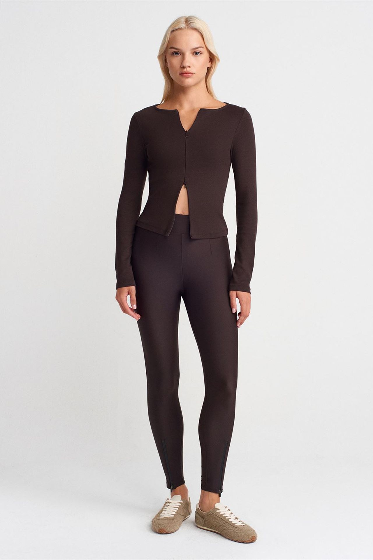 DILVIN High-Waist Skinny Leggings With Zip Detail