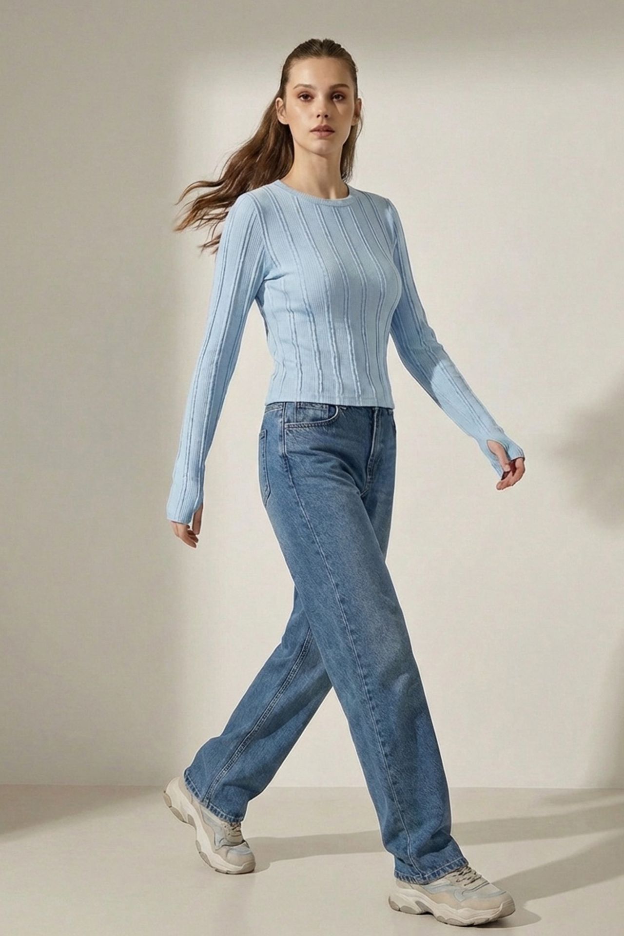 BDART Ribbed Crew Neck Long Sleeve Blouse 2