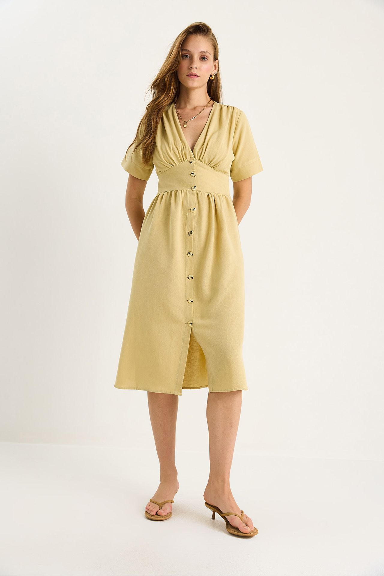 LUCCI V-neck Buttoned Midi Shirt Dress 2
