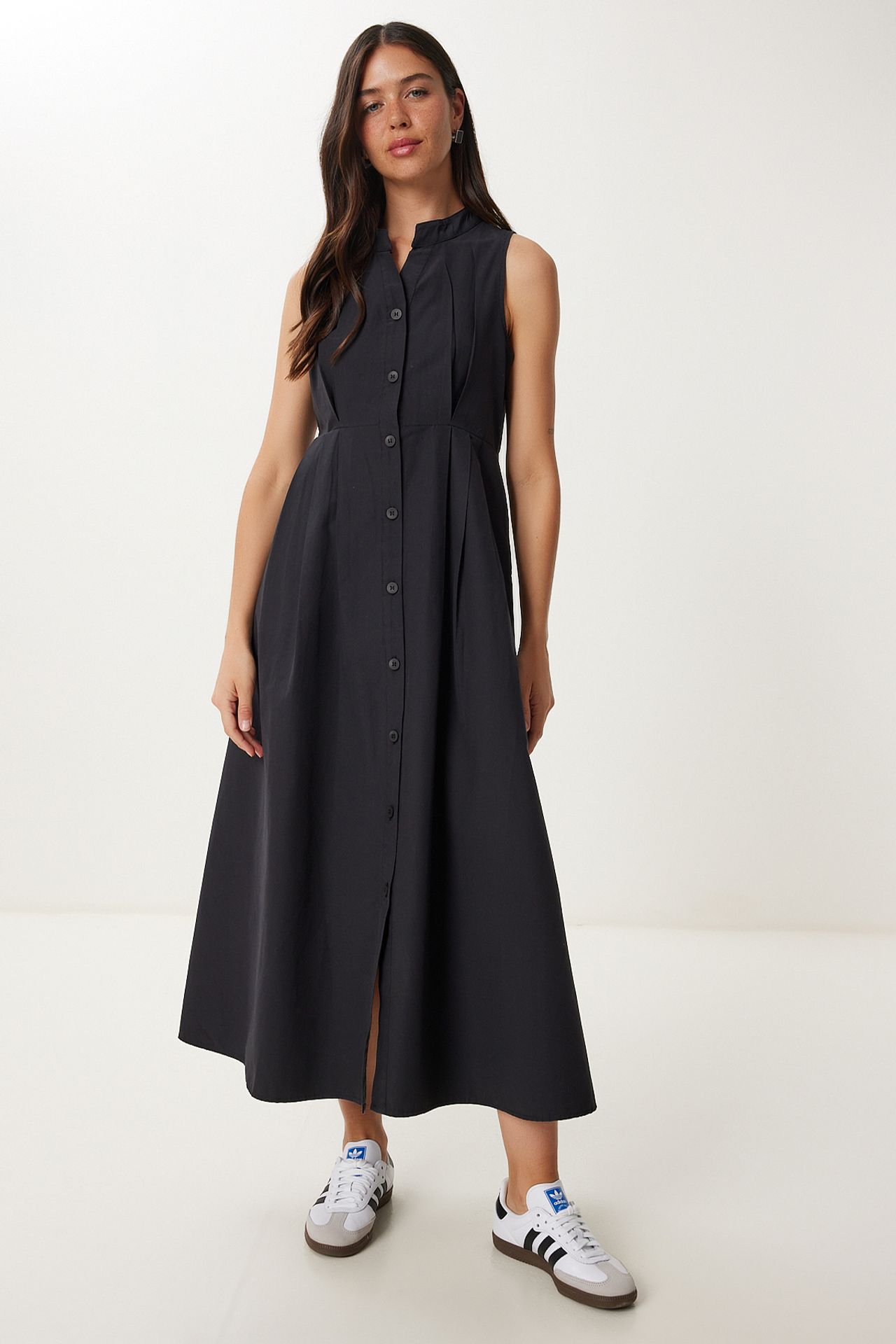 ISTANBUL Mandarin Collar Sleeveless A-Line Midi Dress 4