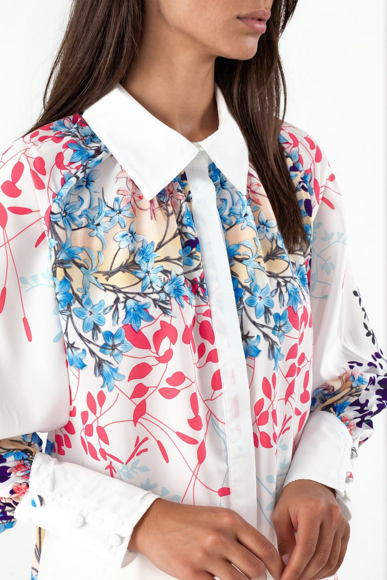 MSN Women's Floral Crepe Button Shirt 4