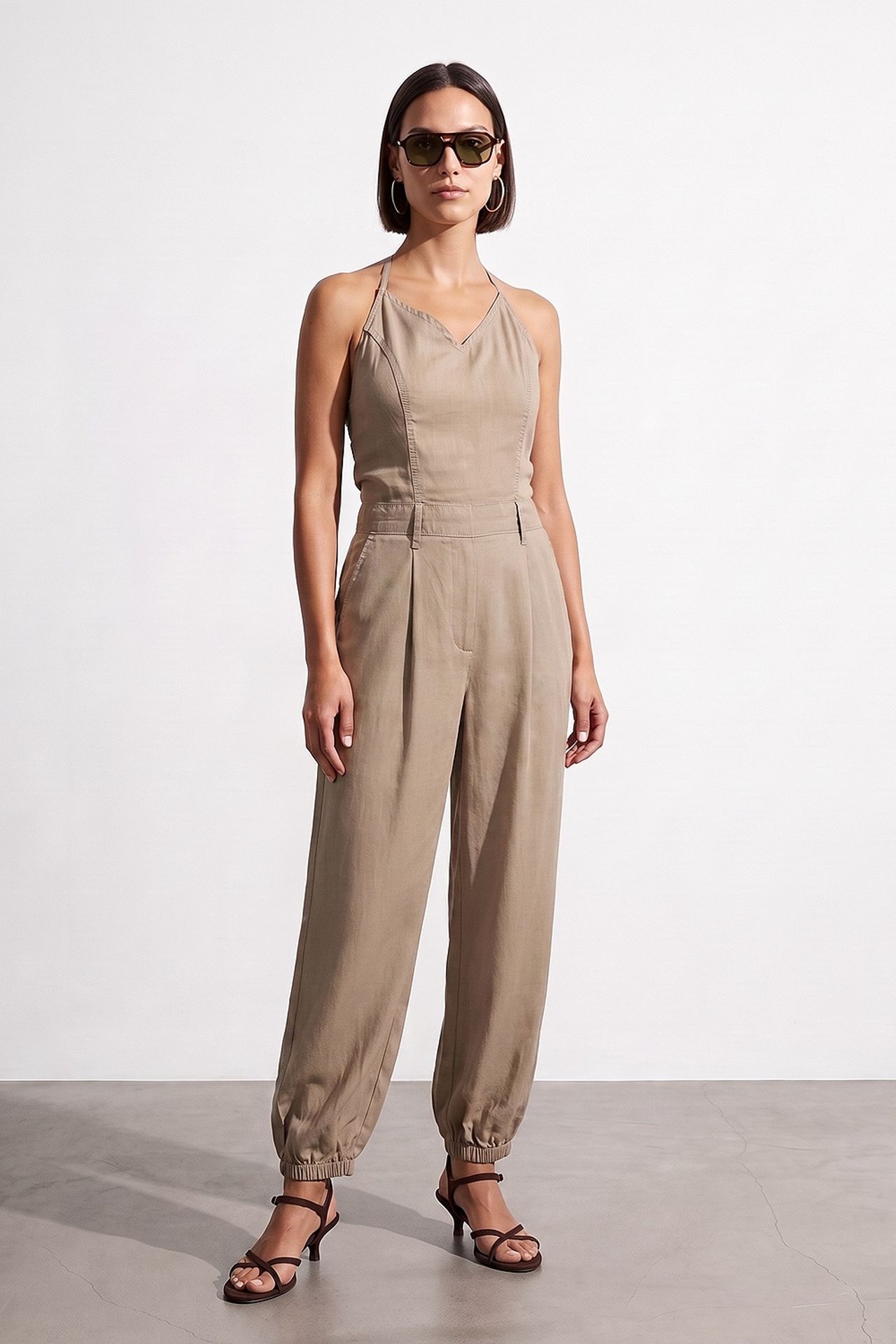 DILVIN Long Tencel Halter Jumpsuit