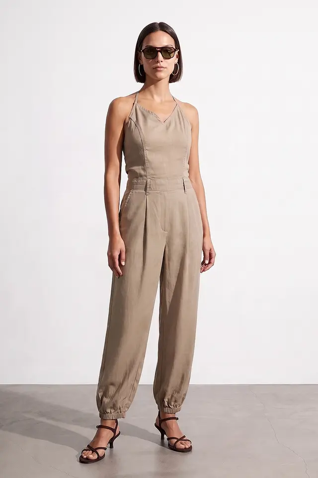 DILVIN Long Tencel Halter Jumpsuit