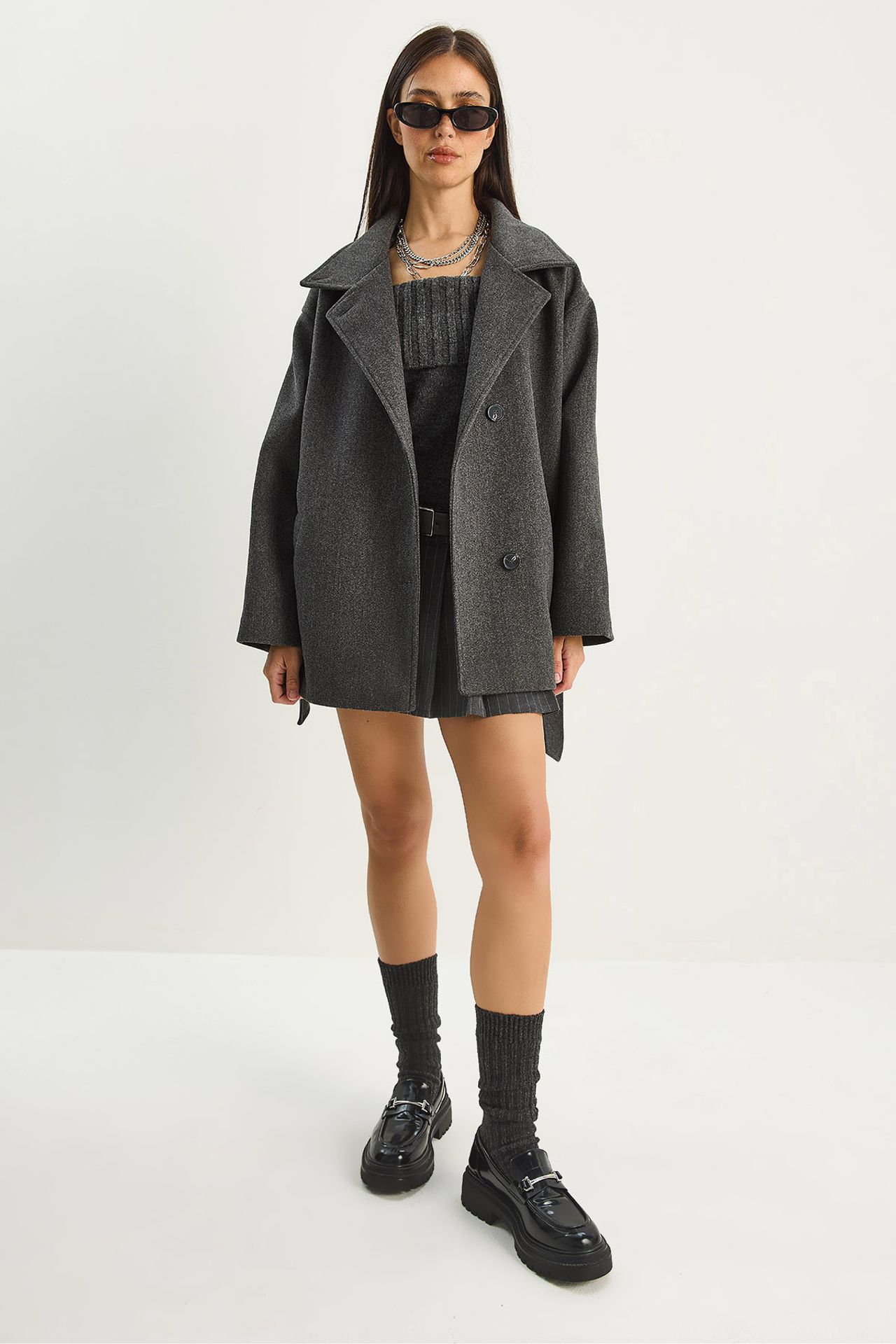 LUCCI Oversized Midi Coat with Button Closure