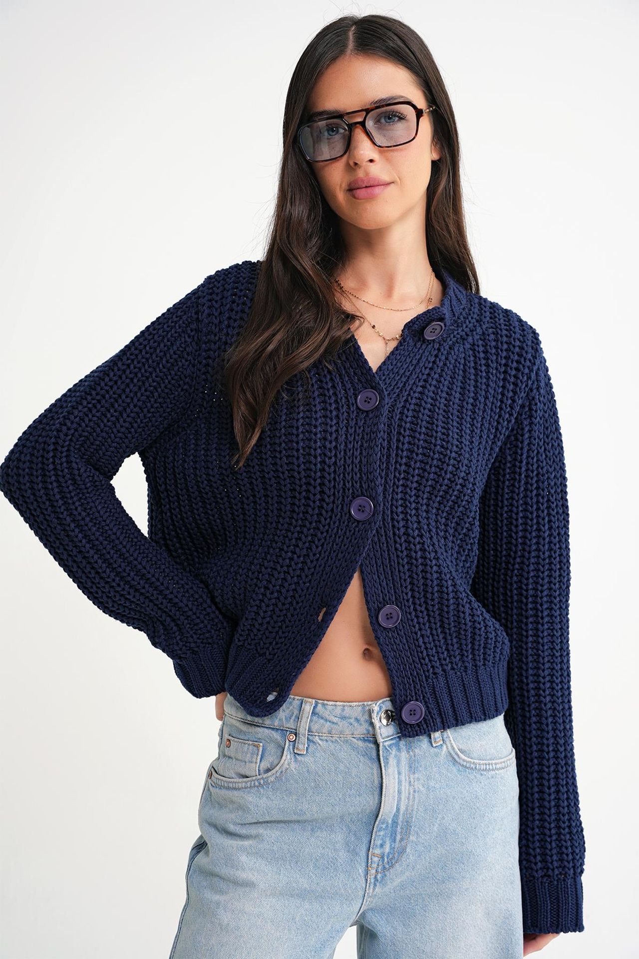 Mixray Textured Ribbed Knit Cardigan with Buttons 1