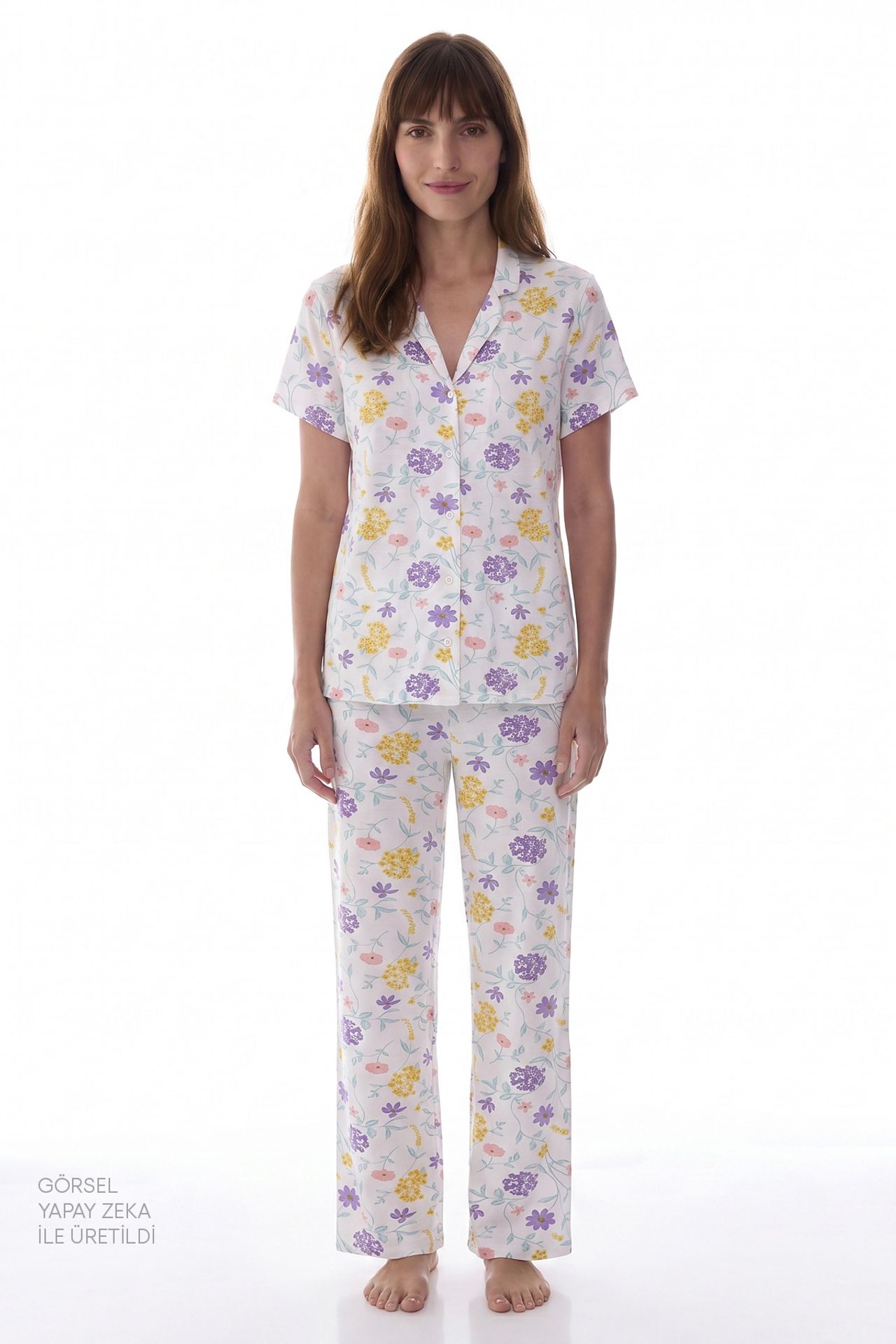 PENTI Off-White Blossom Floral Short-Sleeve Shirt Trousers Pyjama Set 1
