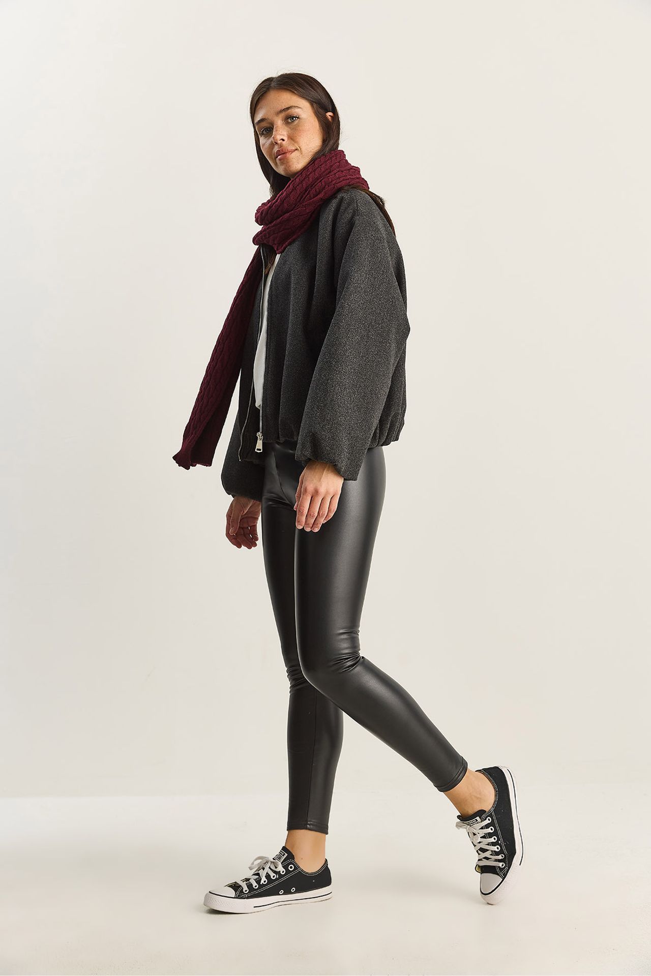 LUCCI Elastic Waist Faux Leather Skinny Pants 3