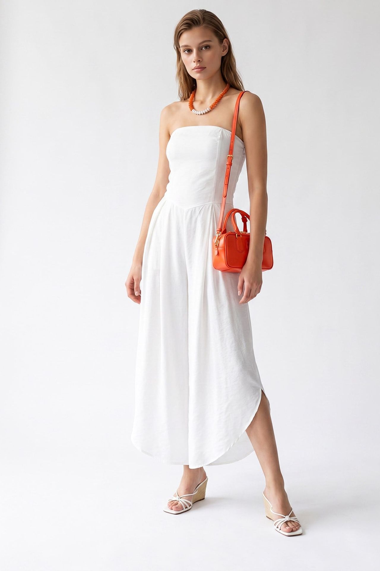 MIXRAY Strapless Wide-Leg Jumpsuit With Slit 4