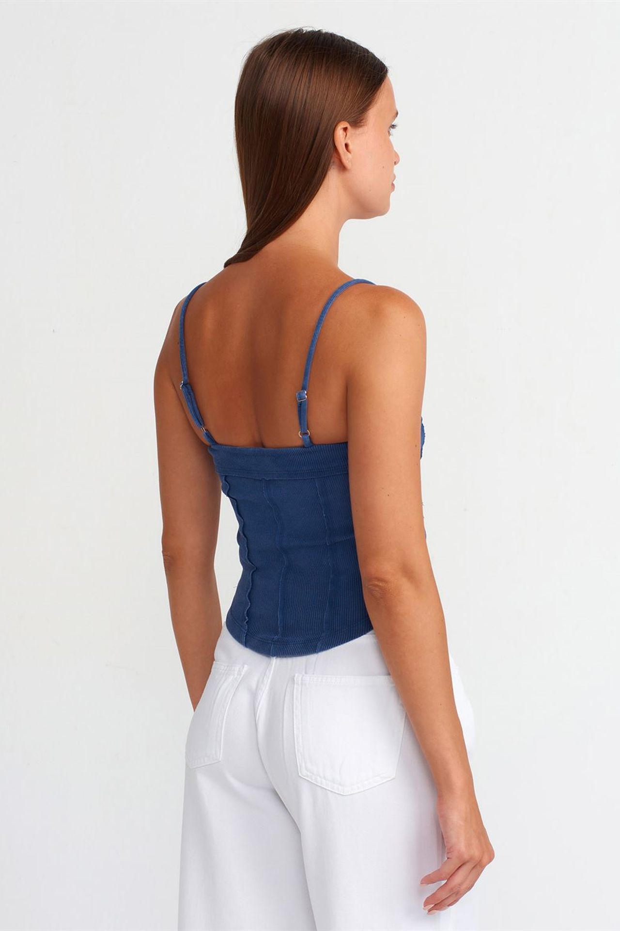 DILVIN Kare Yaka Fitilli Crop Bluz 2