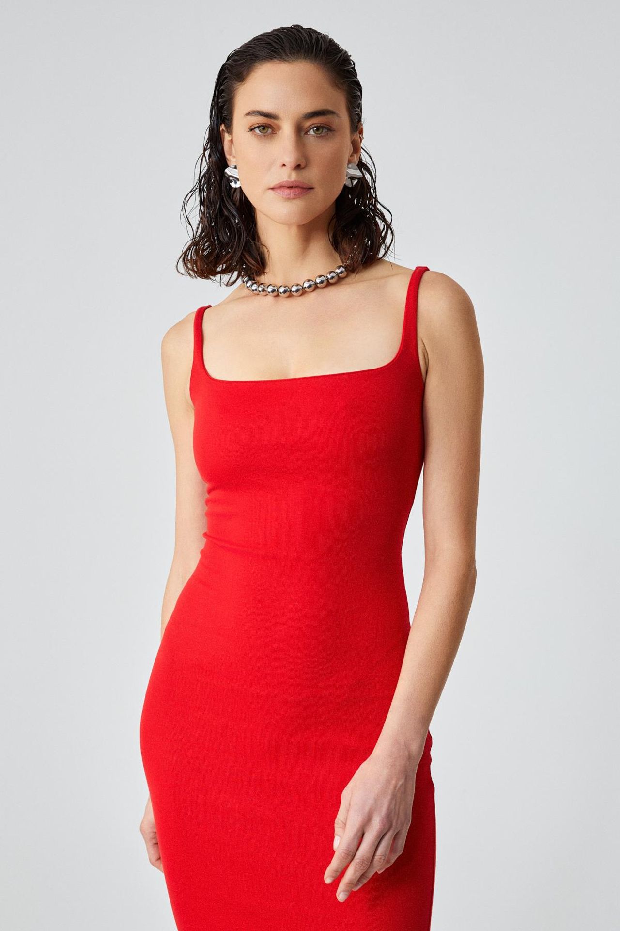 GRIMELANGE Square Neck Slim Fit Midi Dress 3