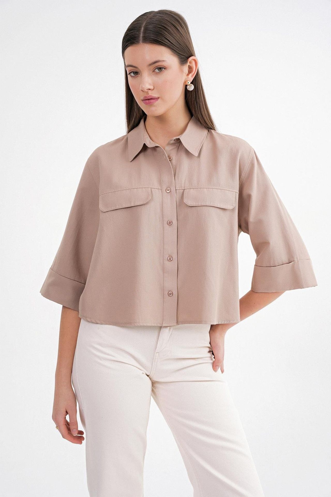 Mixray Short Sleeve Crop Poplin Shirt 1