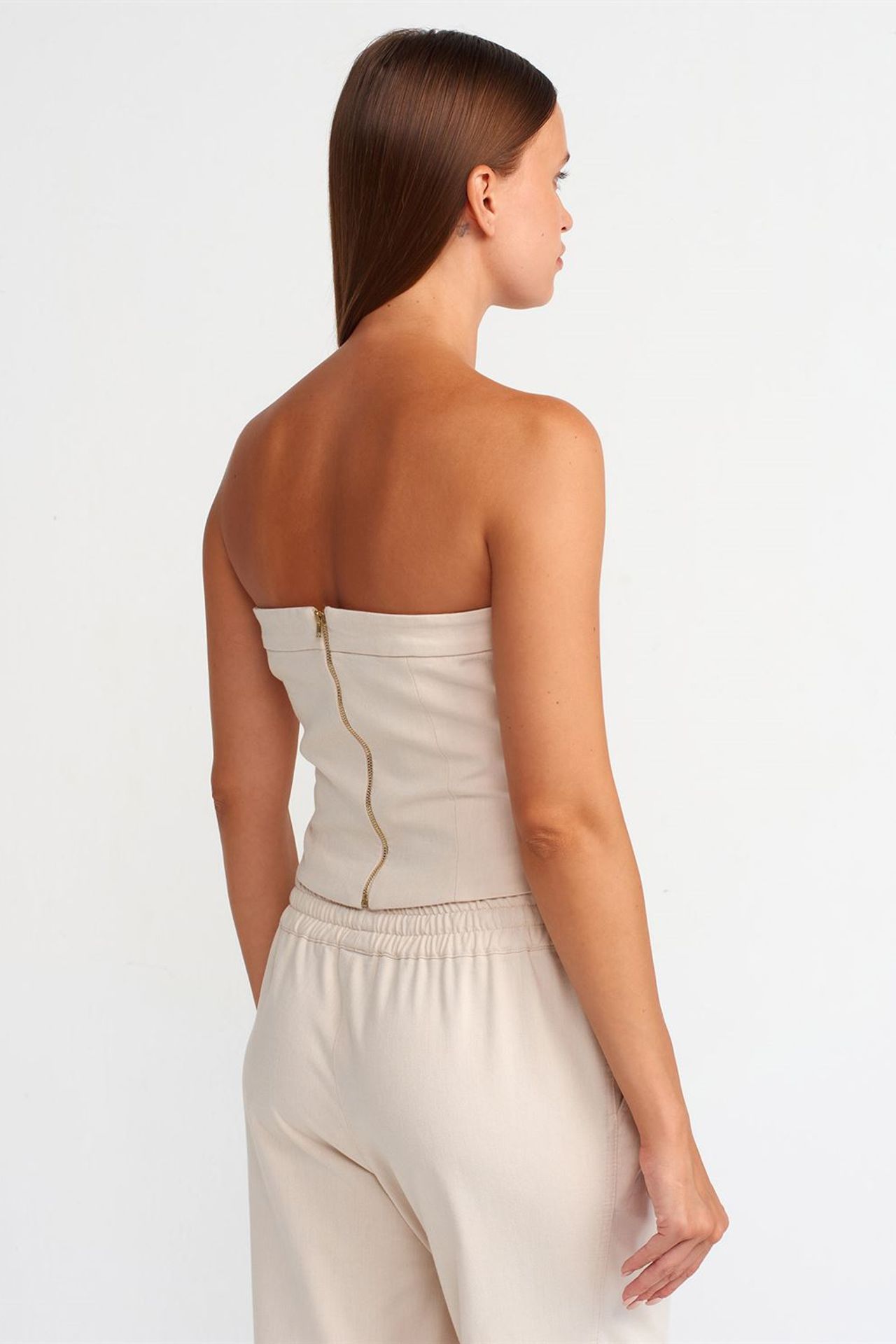 DILVIN Strapless Fitted Crop Top With Zipper 2