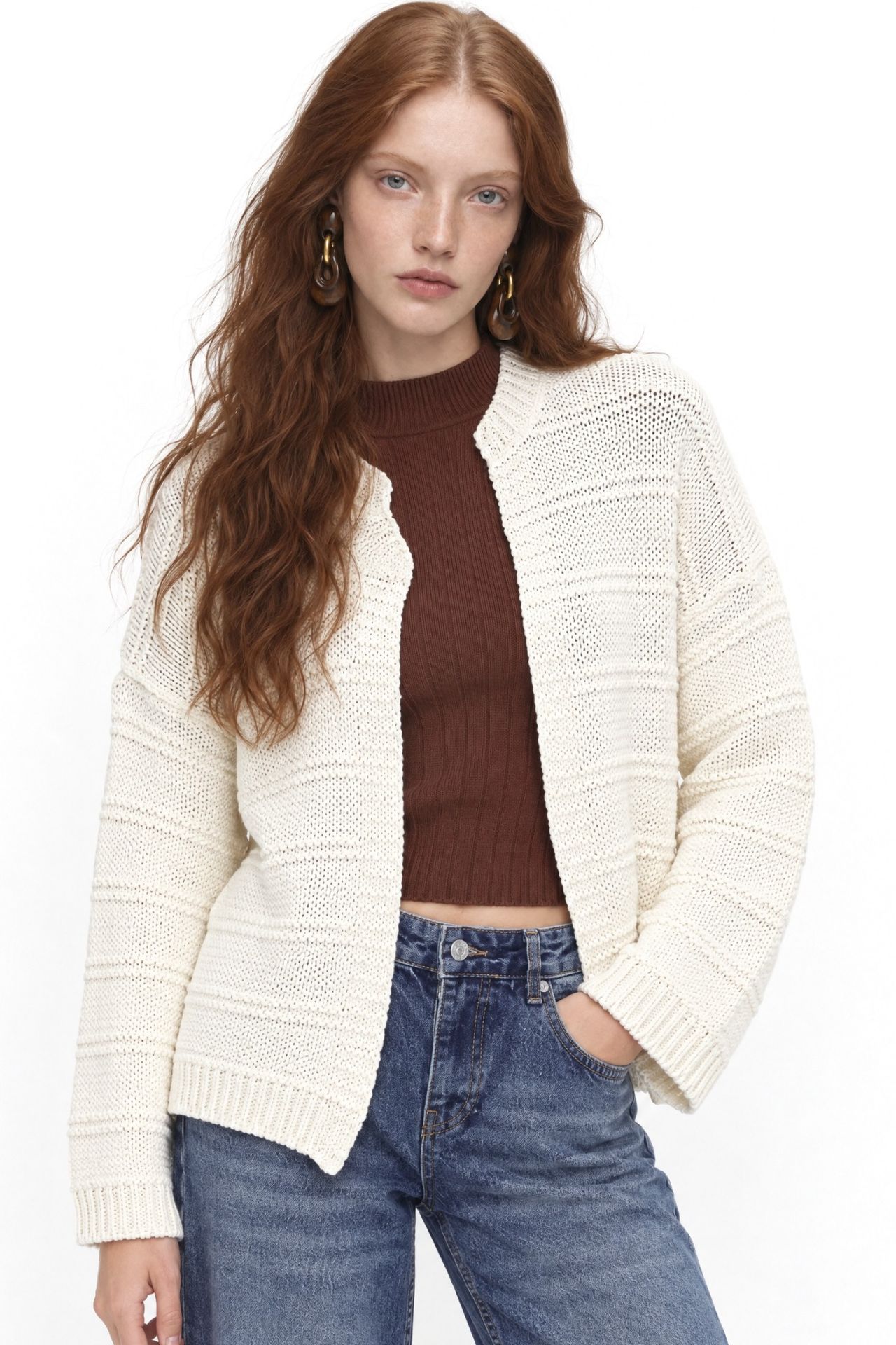 Mixray V-Neck Ribbed Knit Cardigan