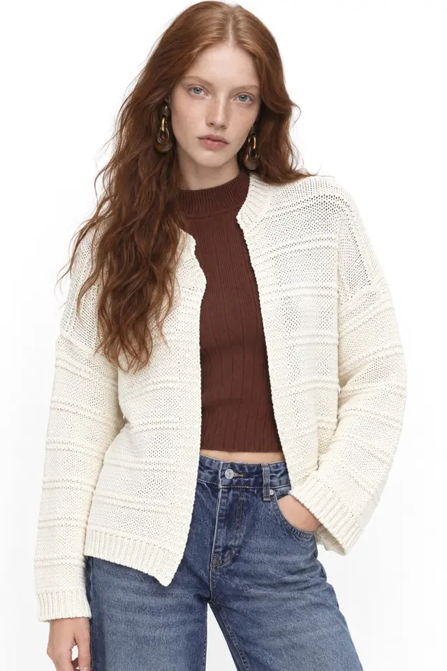 Mixray V-Neck Ribbed Knit Cardigan