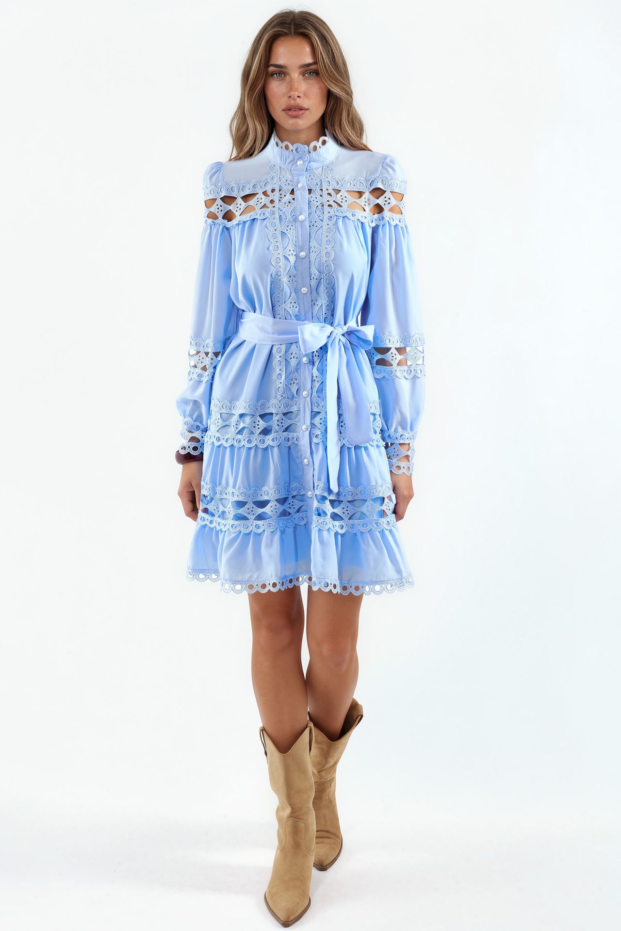 MSN Belted Lace Mini Dress 1