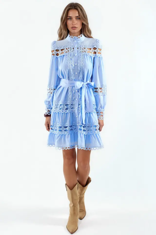MSN Belted Lace Mini Dress