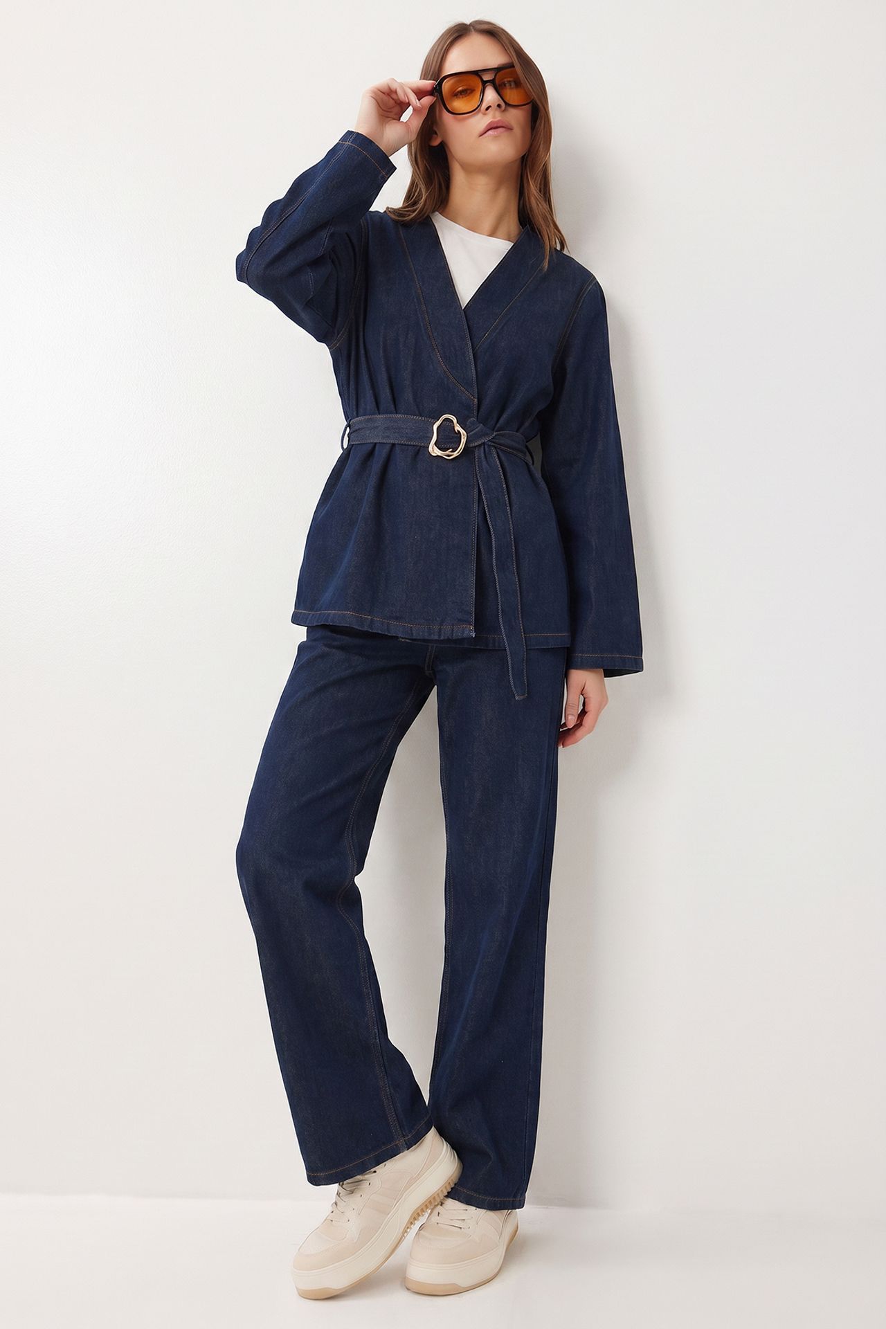 ISTANBUL Cotton Gabardine Jacket And Wide-leg Trousers Set 1