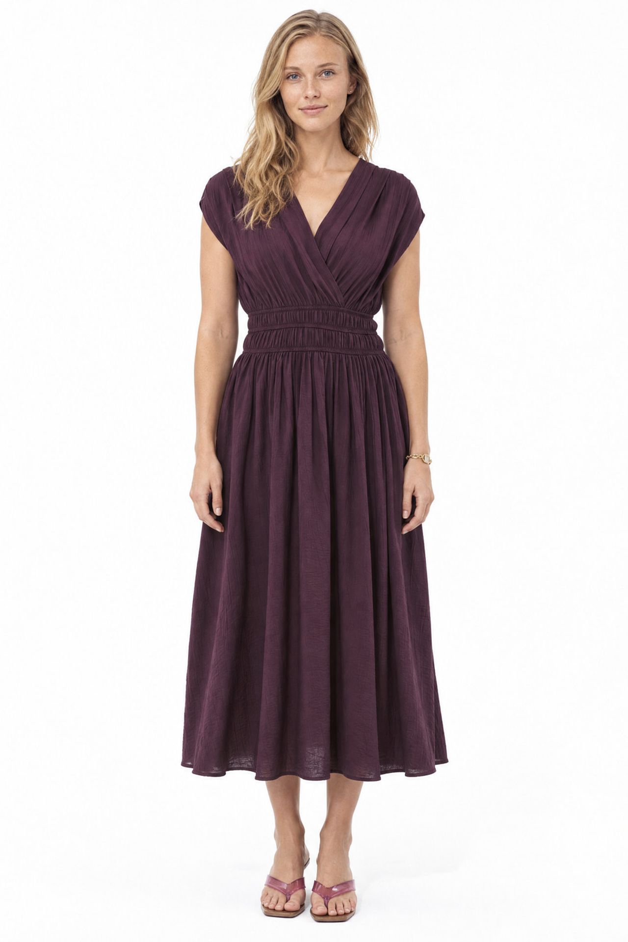 BUSEM Textured V-Neck Midi Dress 4