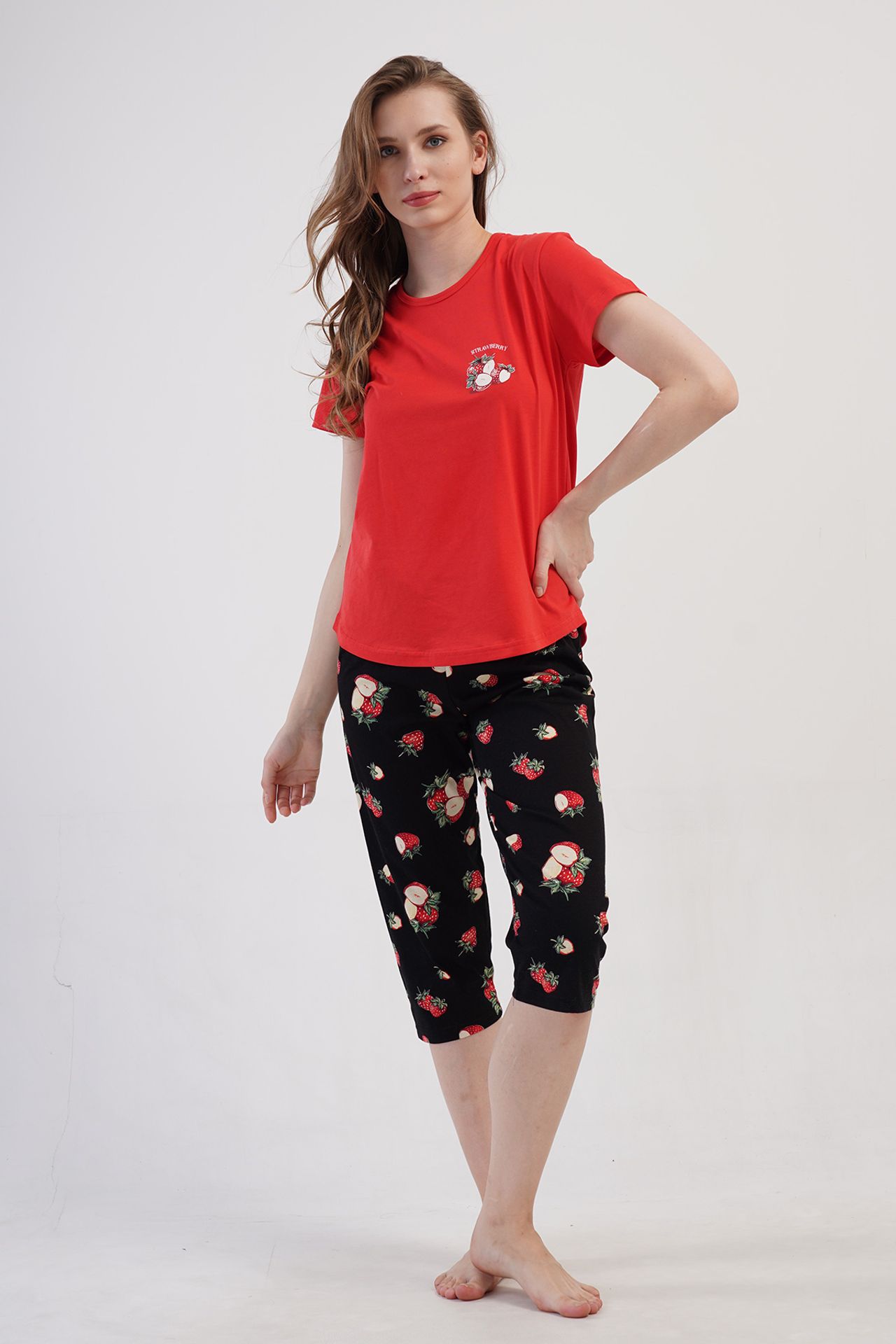 YAKE Bisiklet Yaka Rahat Kalıp 2 Parçalı Pijama Takımı 3