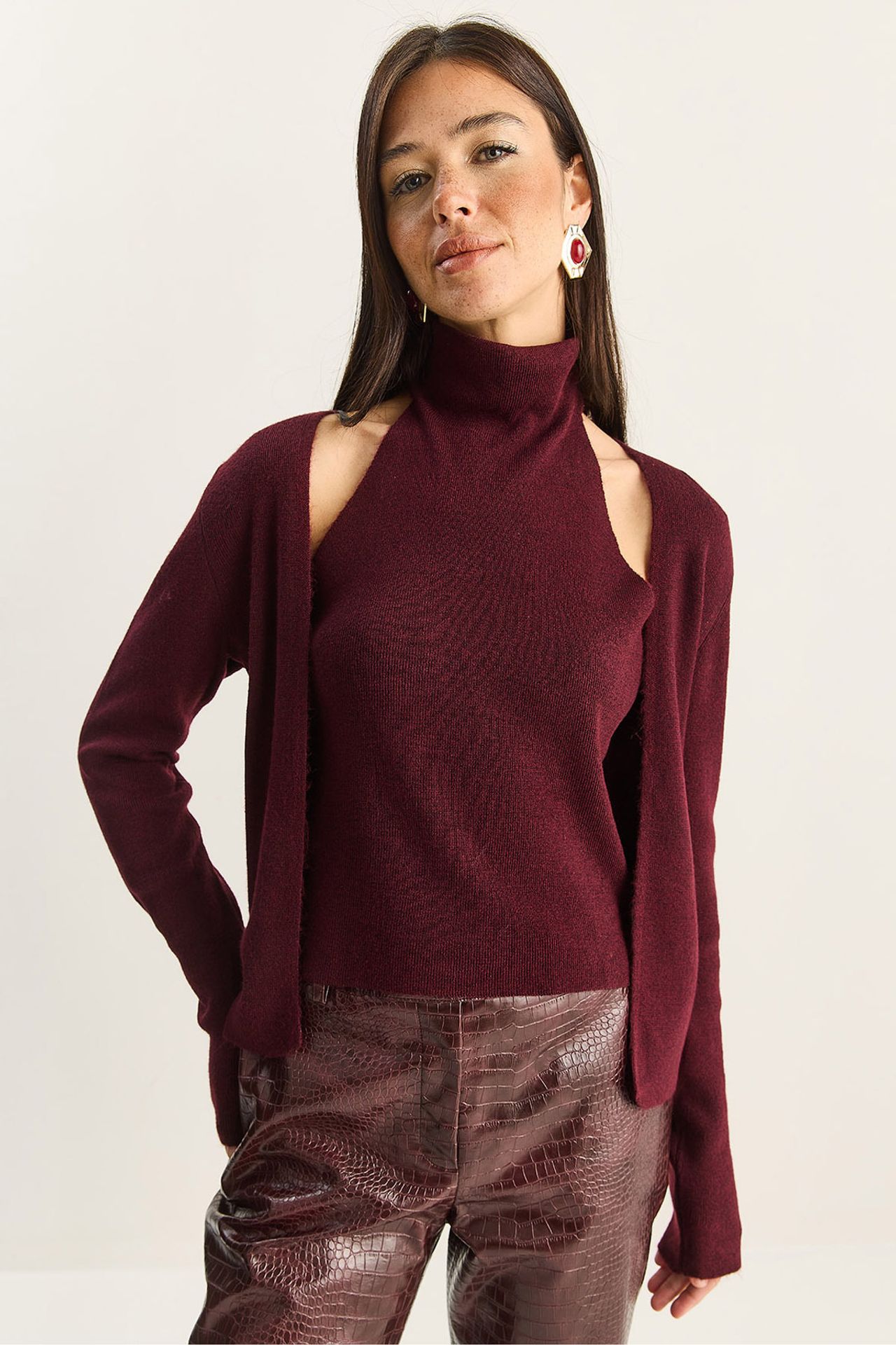 LUCCI Half Turtleneck Cut Out Ribbed Blouse 1