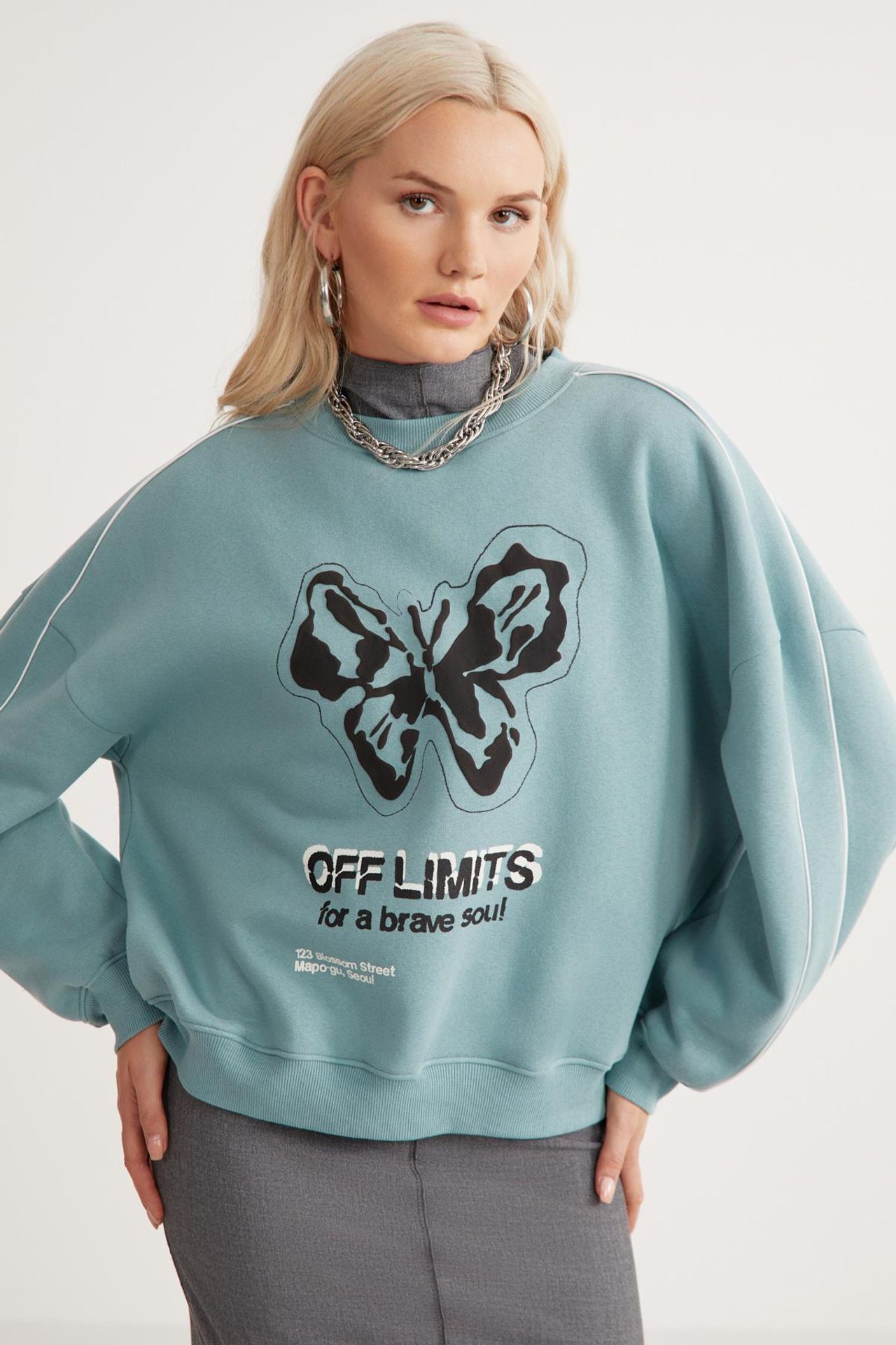 GRIMELANGE Baskılı Sırt Bisiklet Yaka Sweatshirt 1