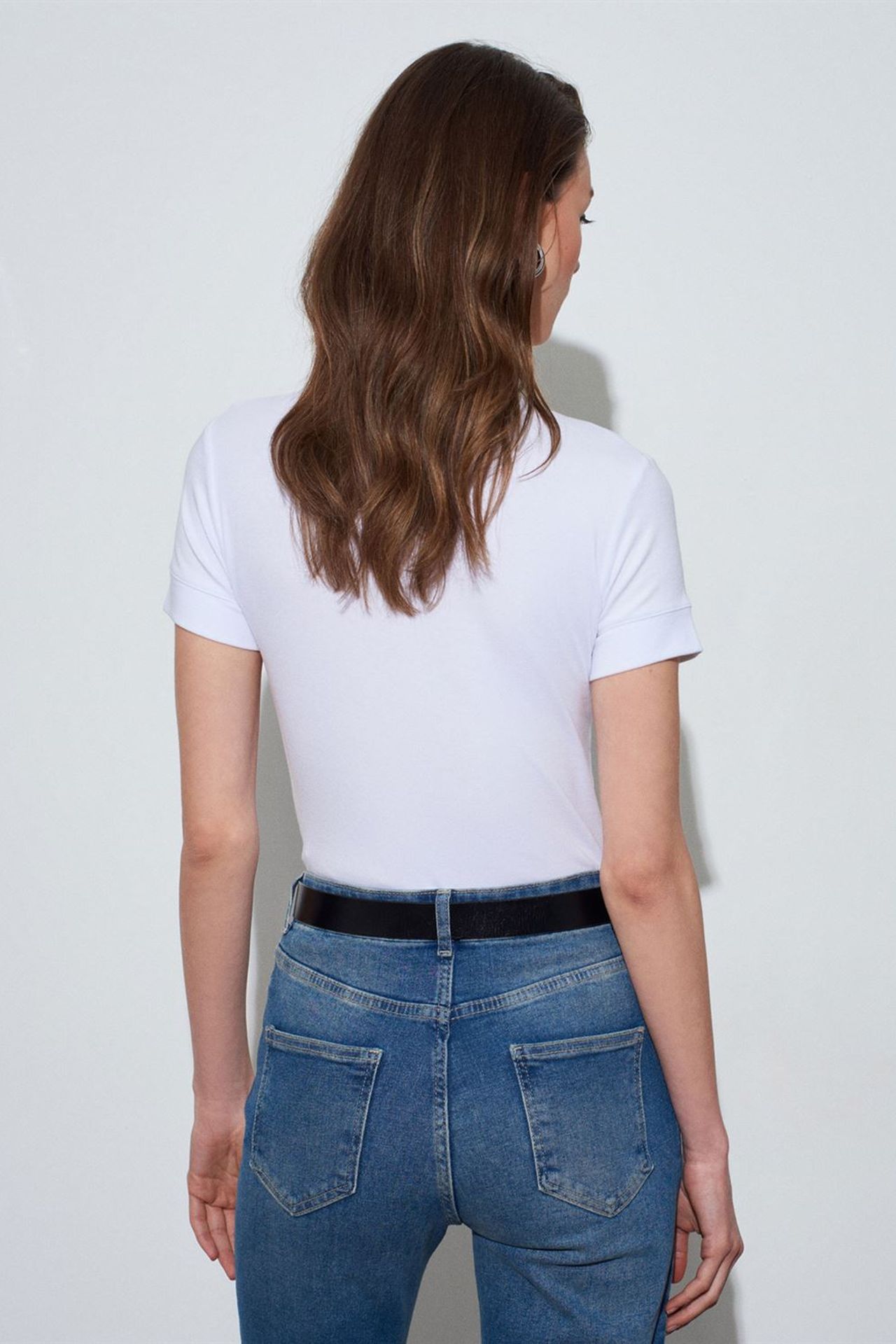 DILVIN Kadın Slim Fit Bisiklet Yaka Tişört 2