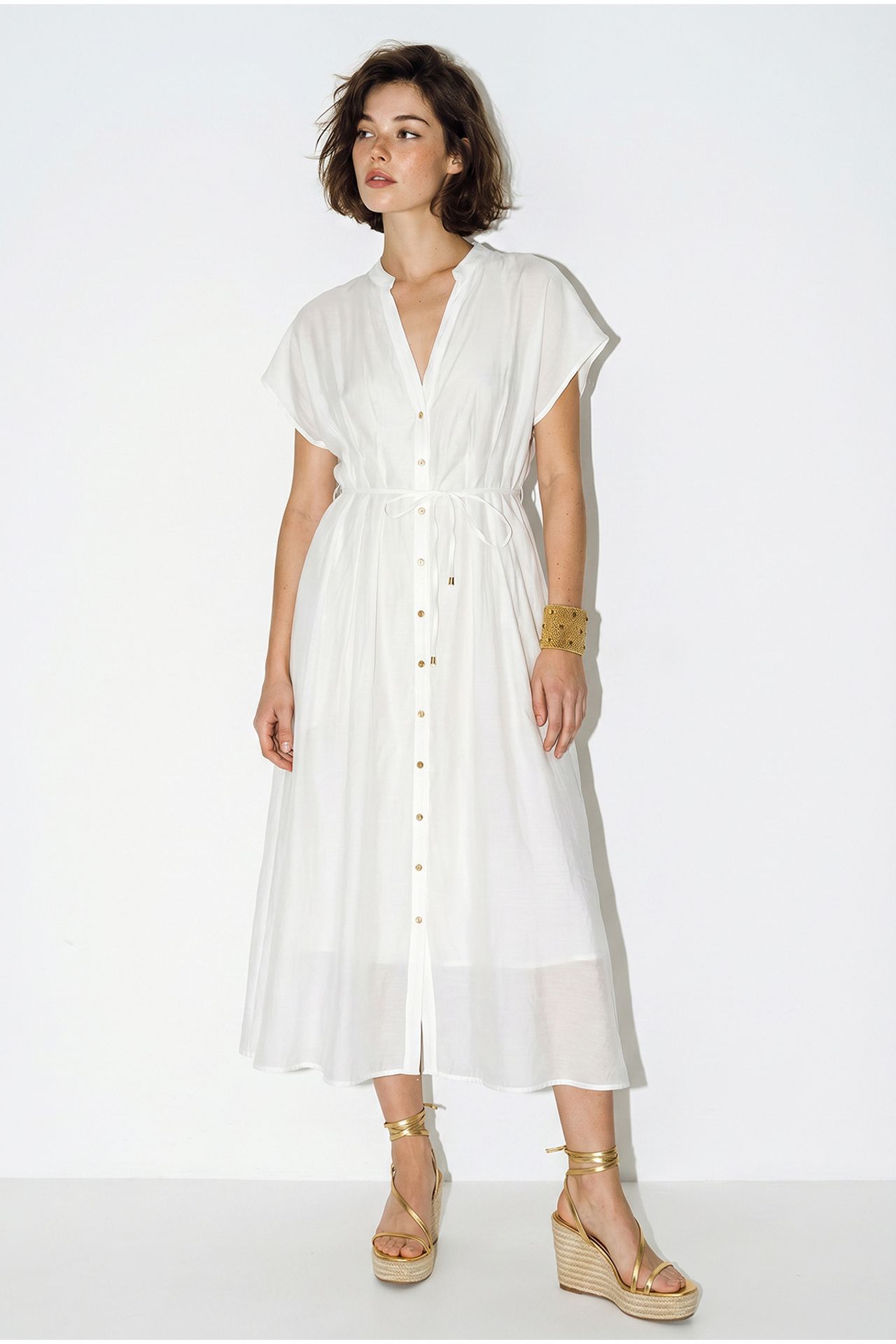LUCCI A-line Midi Dress With V-neck And Buttons 1