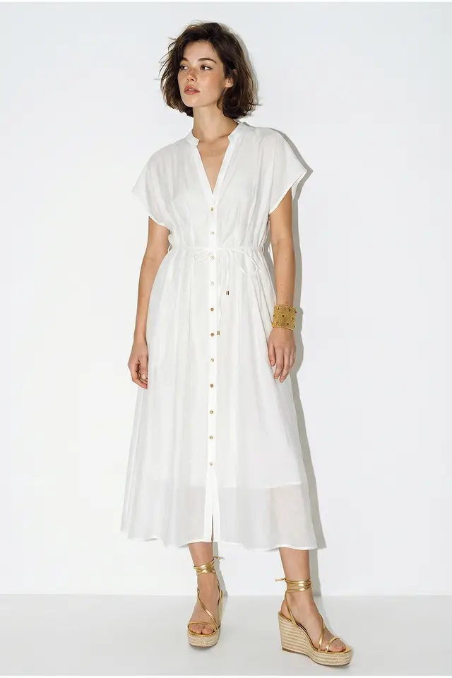 LUCCI A-line Midi Dress With V-neck And Buttons