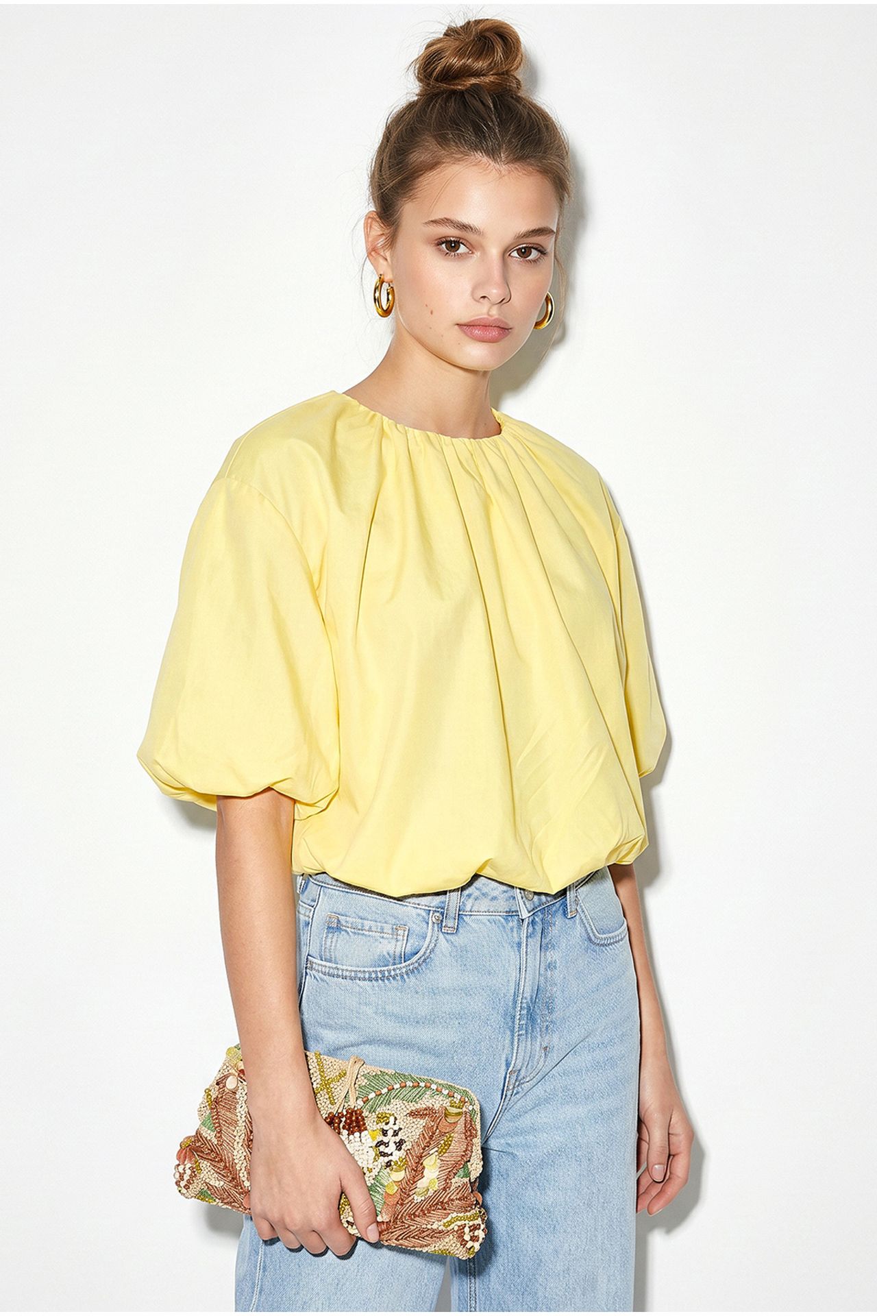LUCCI Crop Poplin Blouse With Crew Neck 2