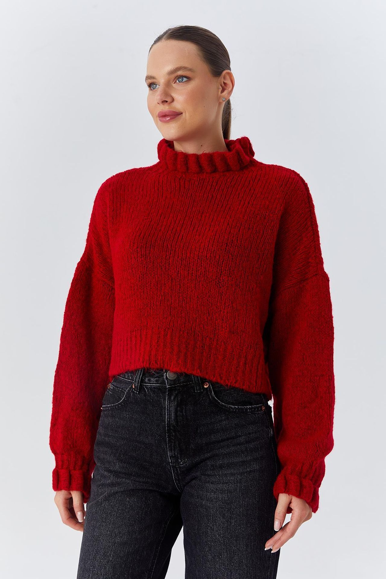 Mixray Thick Turtleneck Textured Crop Sweater 5