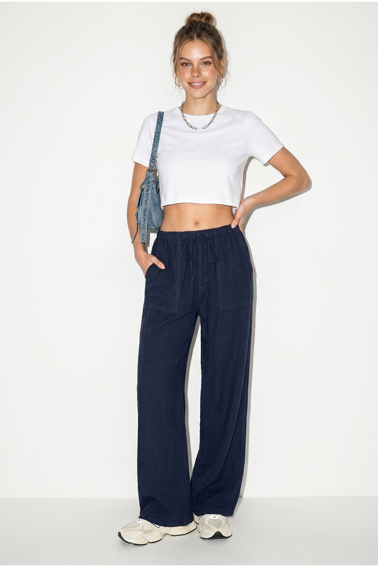 LUCCI Wide-leg Cotton Trousers With Drawstring Waist