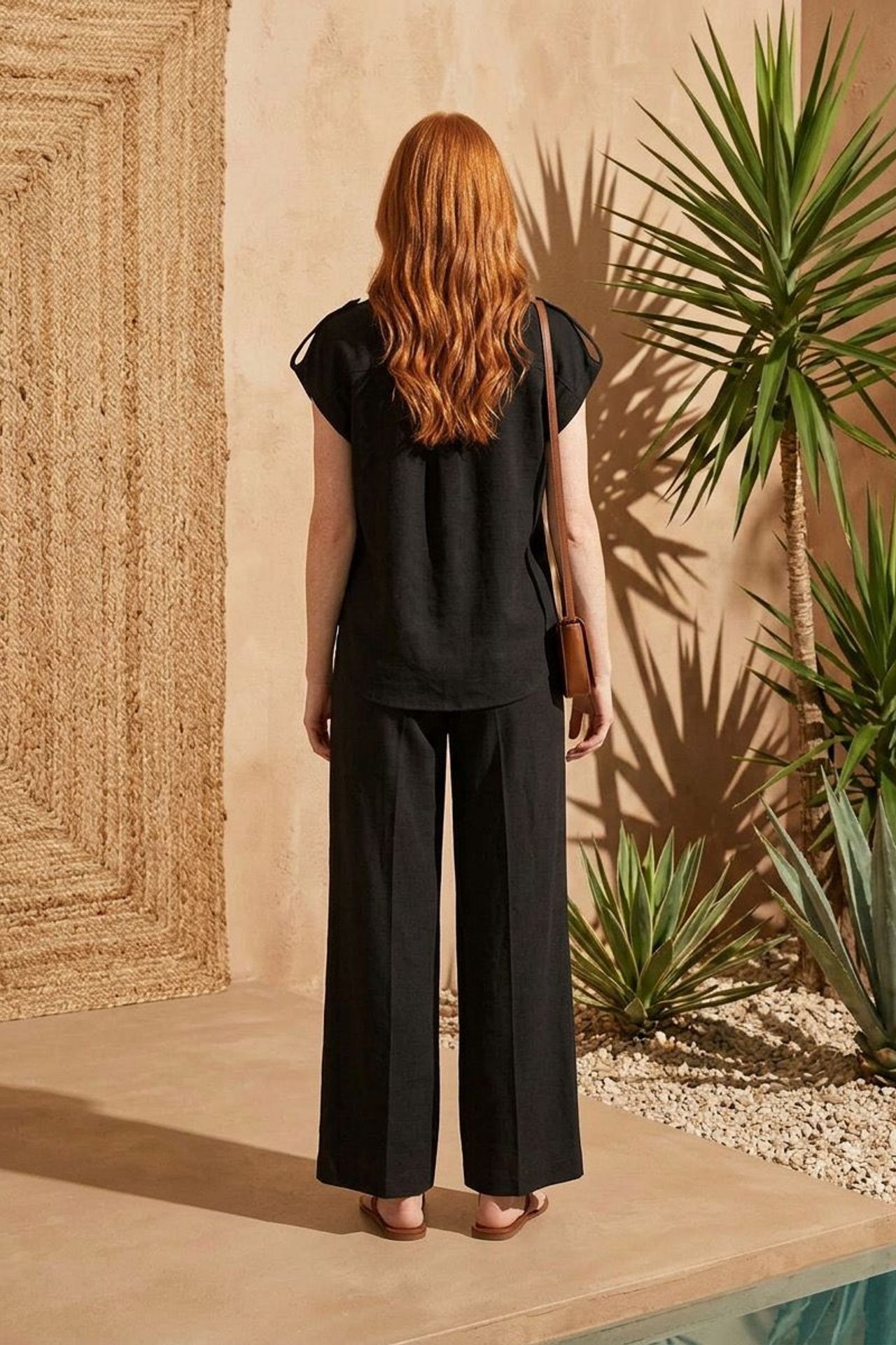 MY FASHION High Waist Wide Leg Two-Piece Set with Shirt Collar 3
