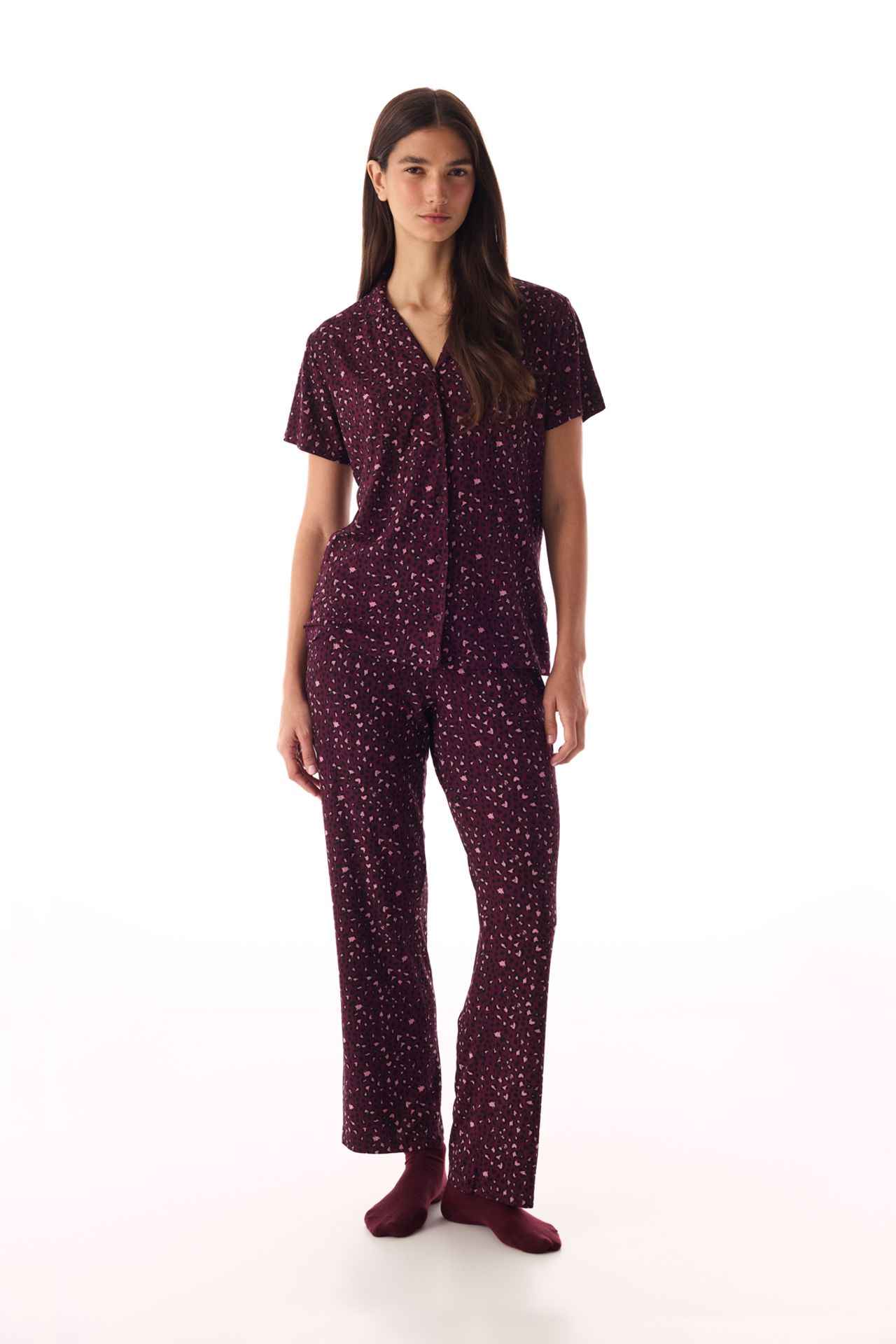 PENTI Leopard Ribbed Short-Sleeve Shirt Trousers Pyjama Set 1